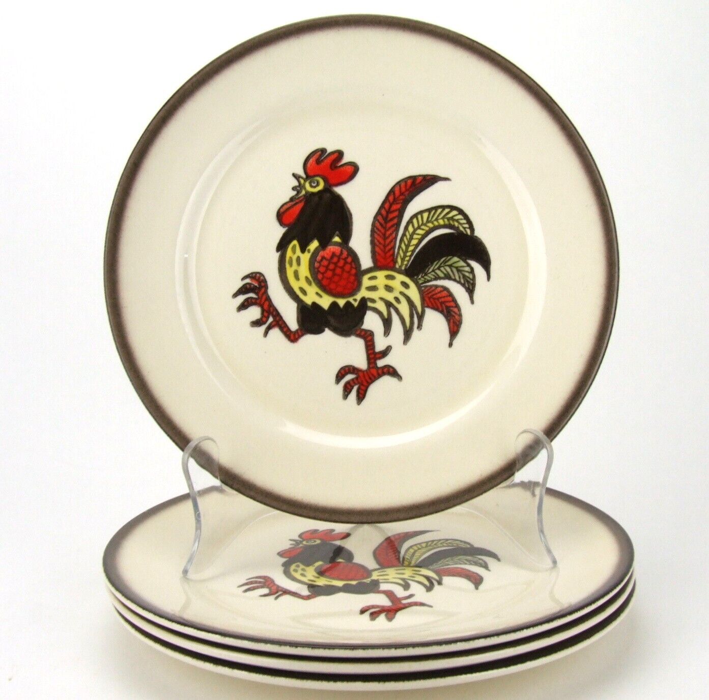 4 Metlox Red Rooster Dinner Plates 10\