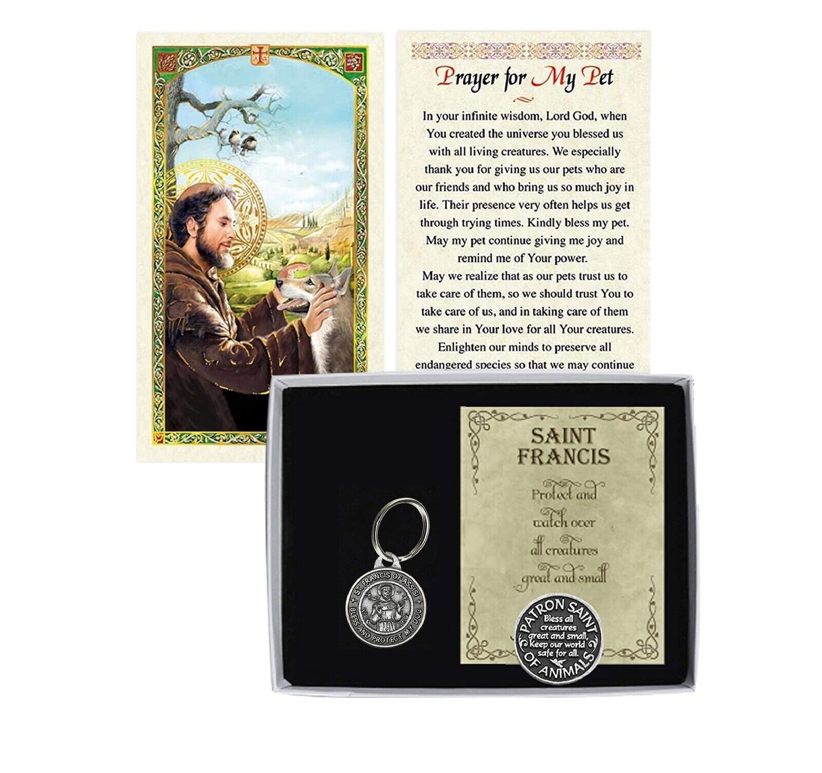 St Saint Francis of Assisi Collar Medal Dog Tag, Pet Animals Prayer Card, Token
