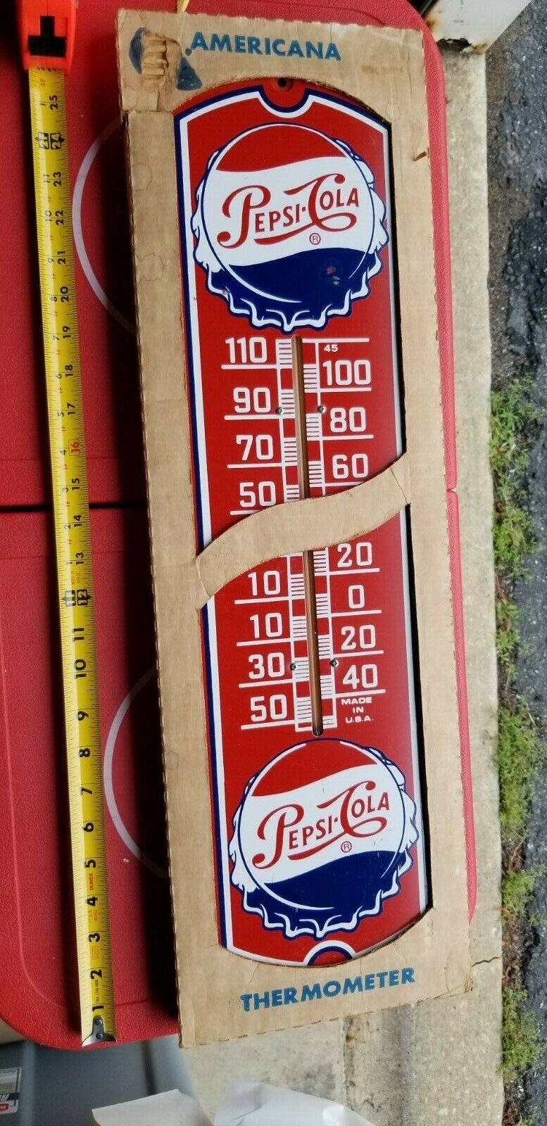 VINTAGE pepsi cola bottle cap in original box  Thermometer Sign 