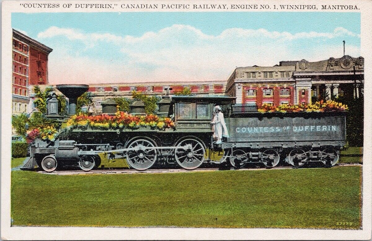 Countess of Dufferin Winnipeg Manitoba Train CPR Engine No 1 MB Postcard H45