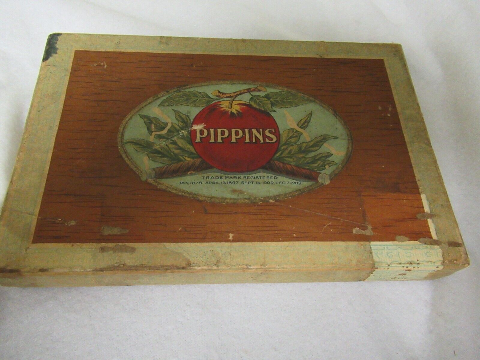 Vintage Pippins Cigar Box Trademark Reg Jan 1878 - Dec 7, 1909 H Traiser Boston 