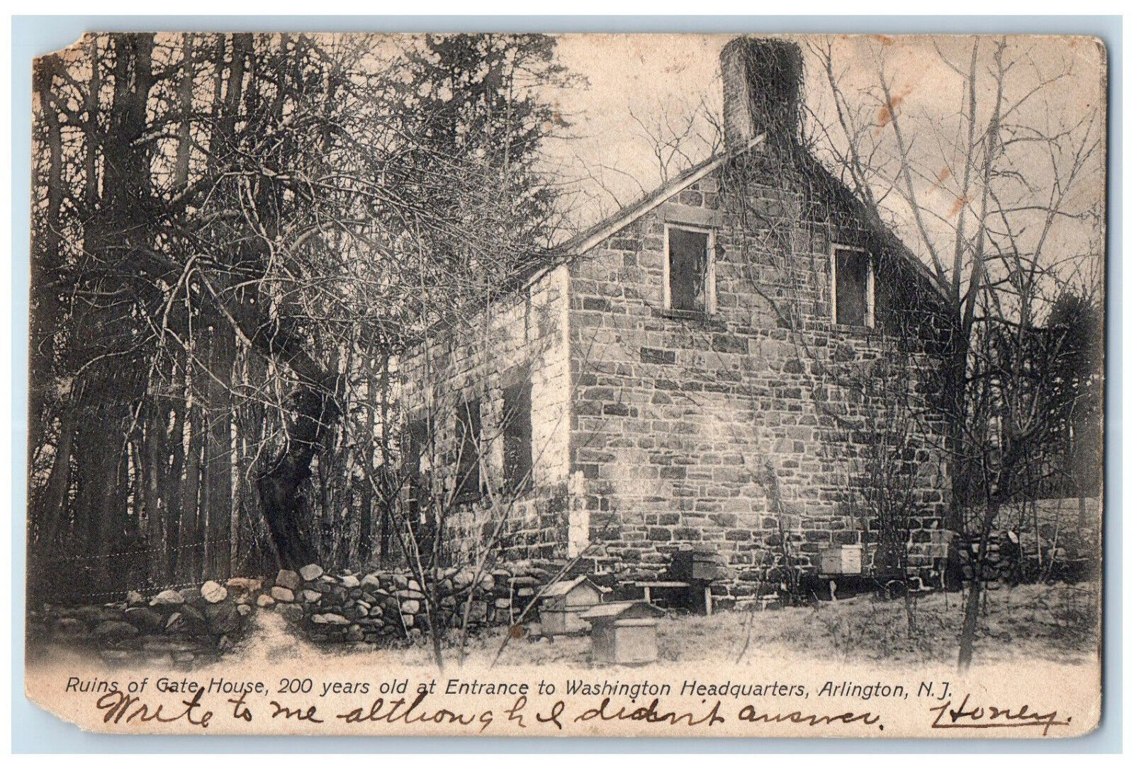 1907 Ruins at Gate House Entrance to Washington Headquarters NJ Postcard
