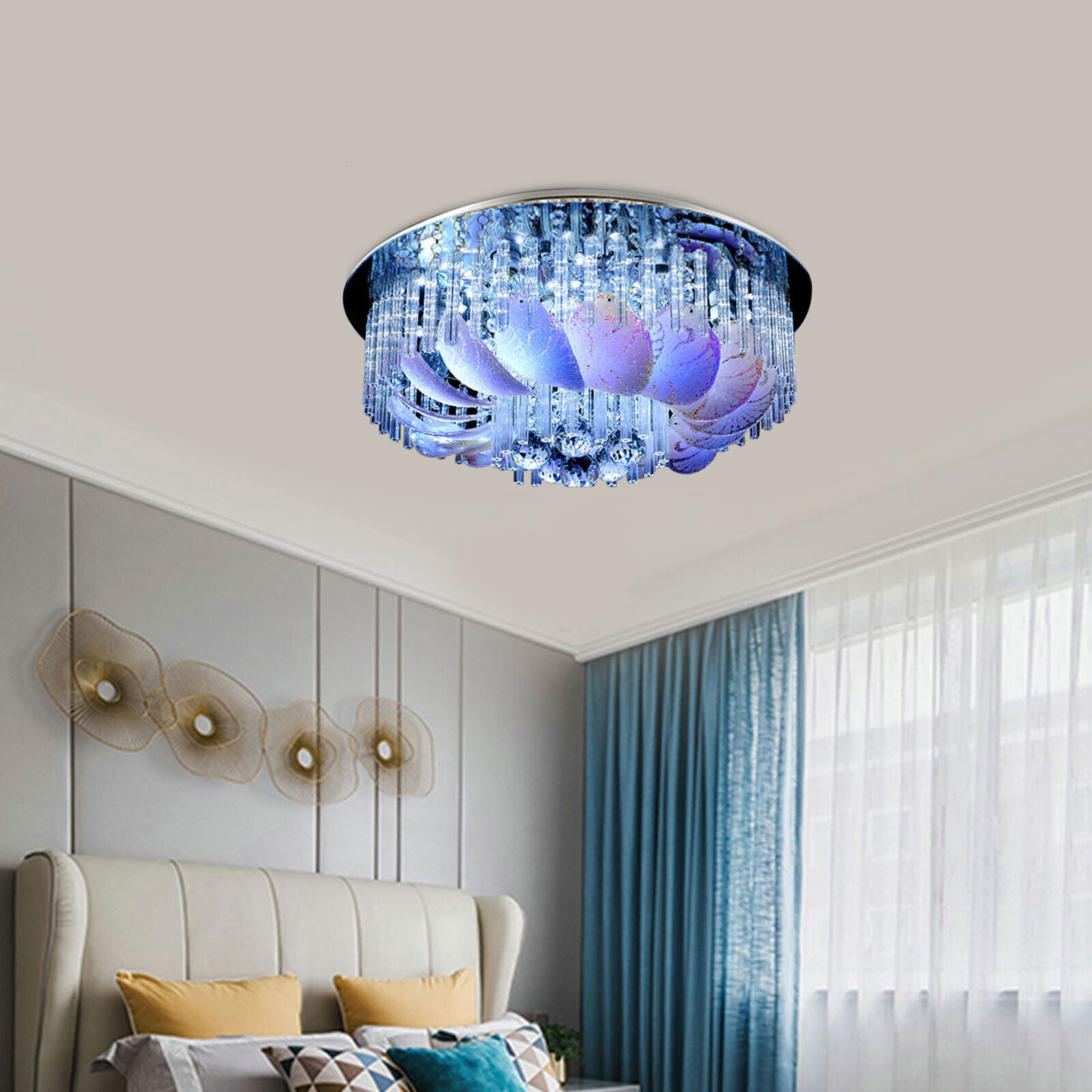 Modern Ceiling Light Dimmable LED Crystal Chandelier 6 Color with Remote Control