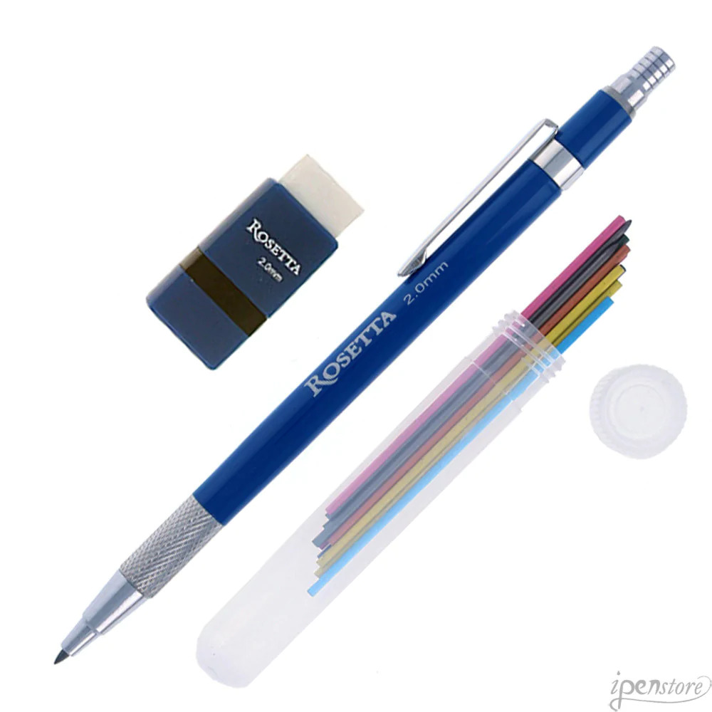 Rosetta Da Vinci 2 mm Mechanical Pencil Set, Rainbow Leads & Sharpener, Blue