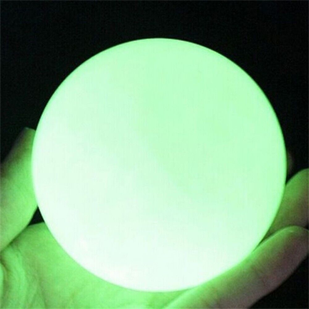 Green Luminous Quartz Crystal Glow In The Dark Stone Sphere Ball With Base 35MM