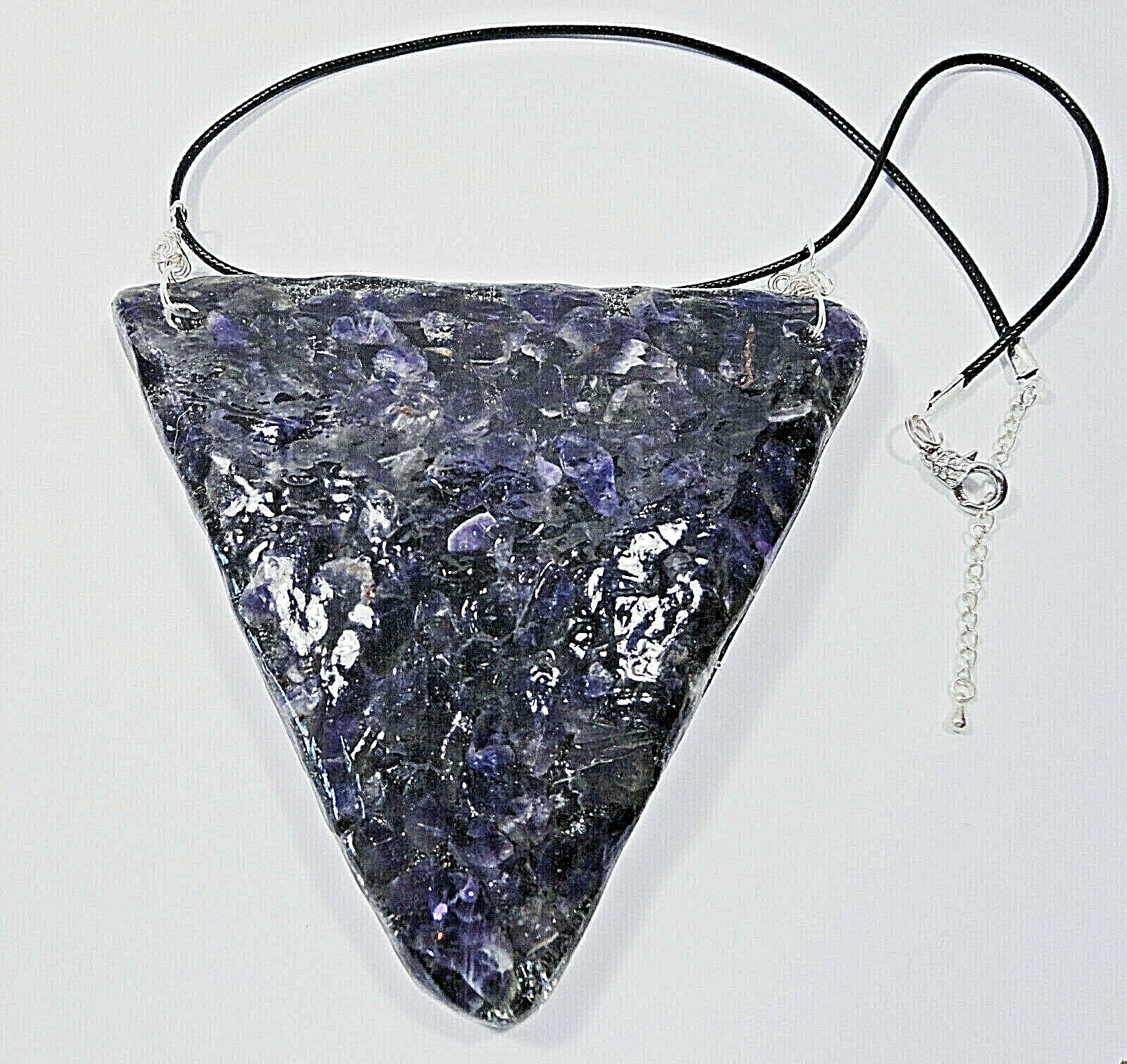 AMETHYST 2D PYRAMID ORGANITE NECKLACE CHEST PLATE CALMING ORGONE ENERGY AUS MADE