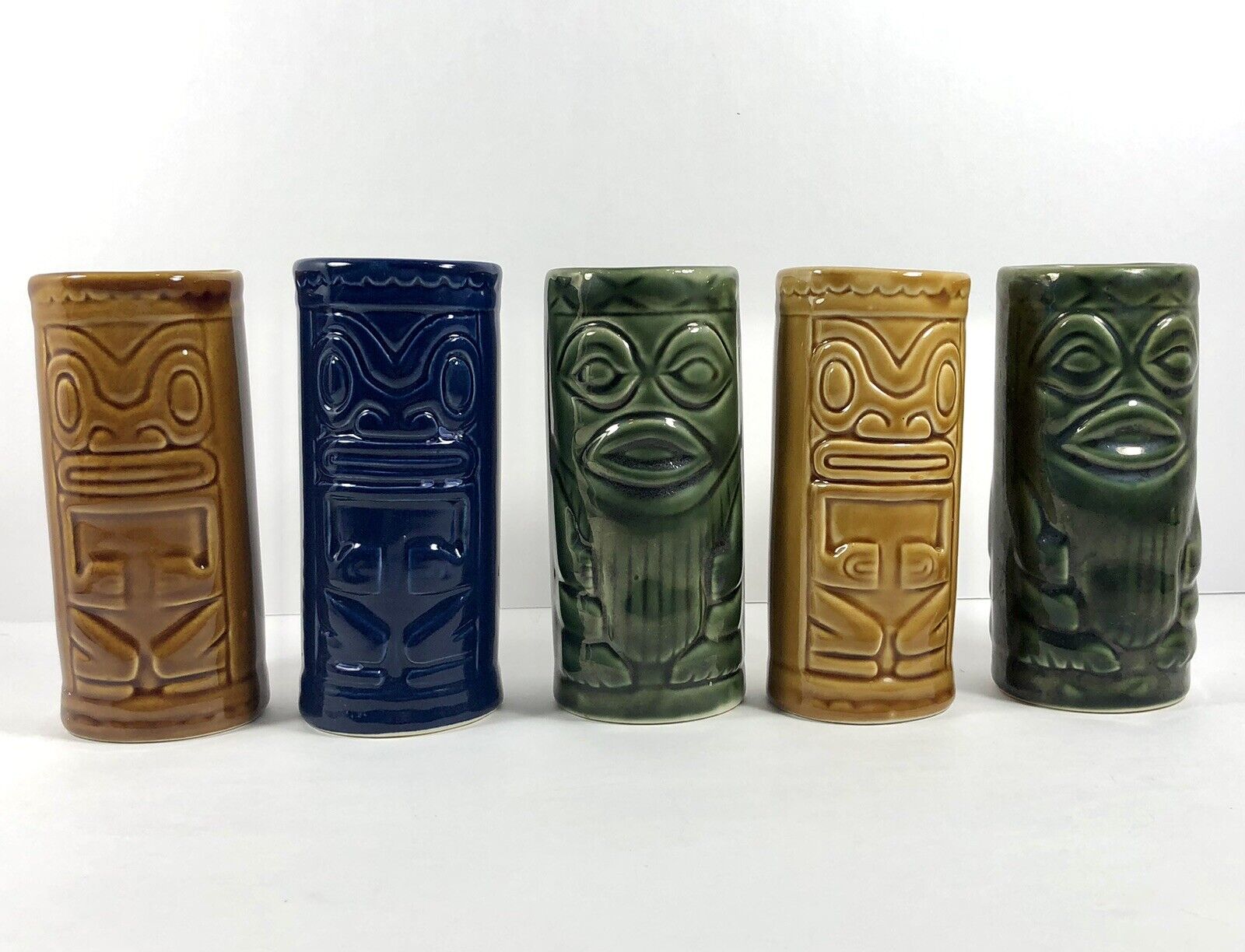 Lot Of 5 Tiki Tumbler Shonfelds USA Cocktail Glasses Luau Hawaiian Retro Pottery
