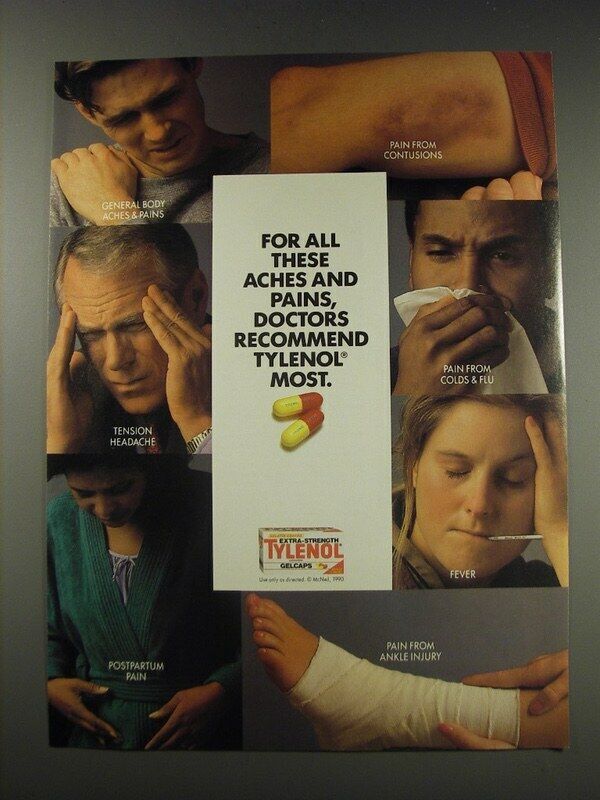 1991 Tylenol Extra-Strength Gelcaps Ad - For all these aches and pains