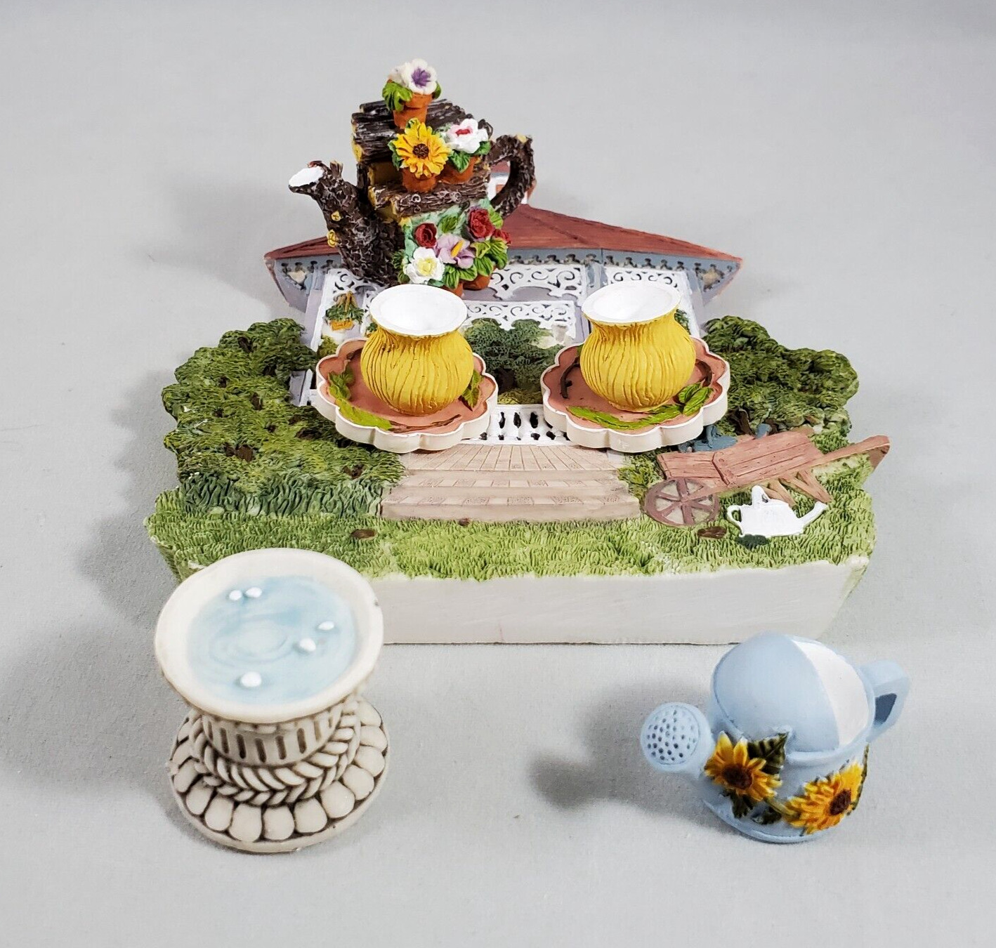 Vintage 1997 Popular Imports Garden Gazebo Miniature Tea Set Resin Farmhouse