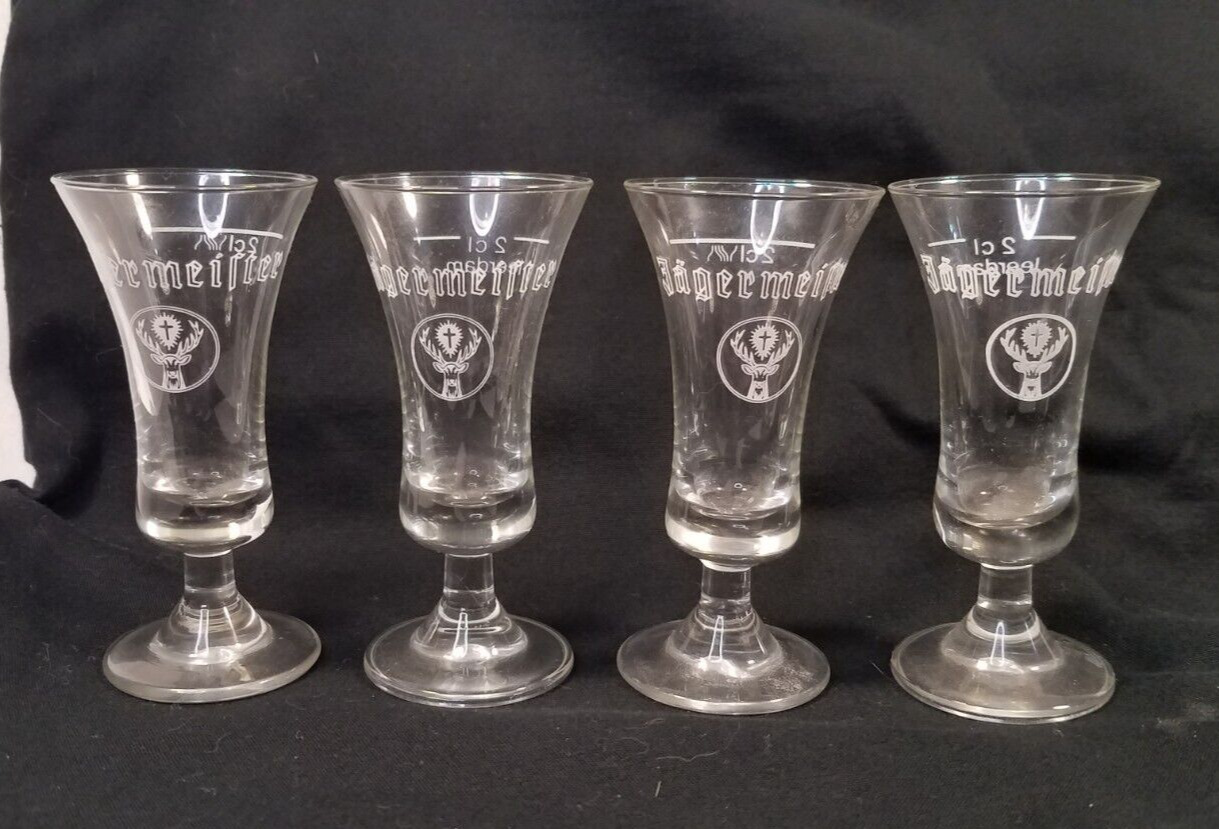Clear Jagermeister Stemmed Footed Cordial White Stag Shot Glasses set of 4