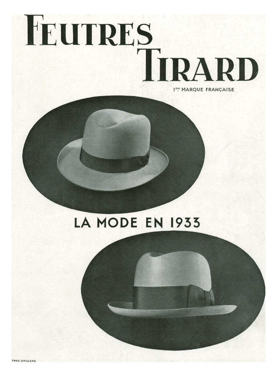 1933 Théo Brugière Antique Tirard Felt Hats Magazine Advertising