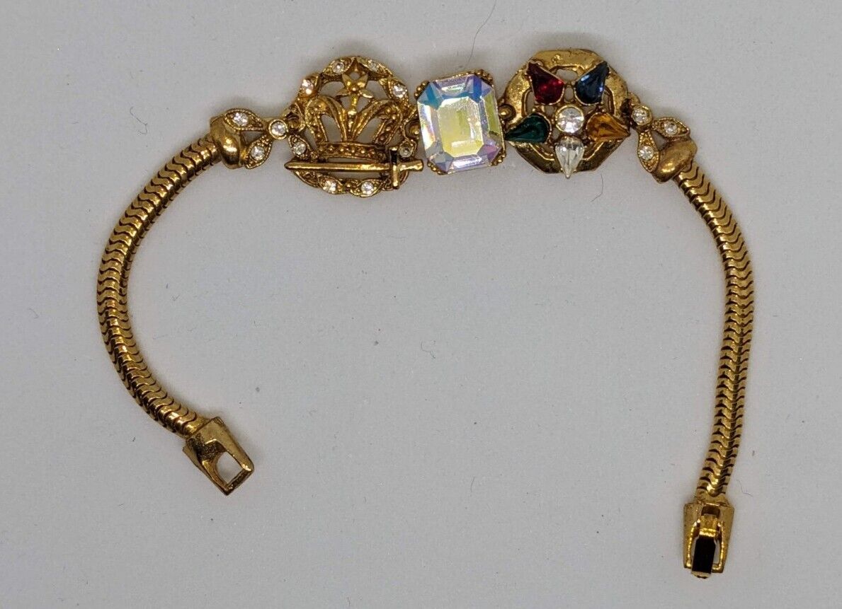 Order of Amaranth & Eastern Star Jeweled Goldtone Bracelet Vintage ORA