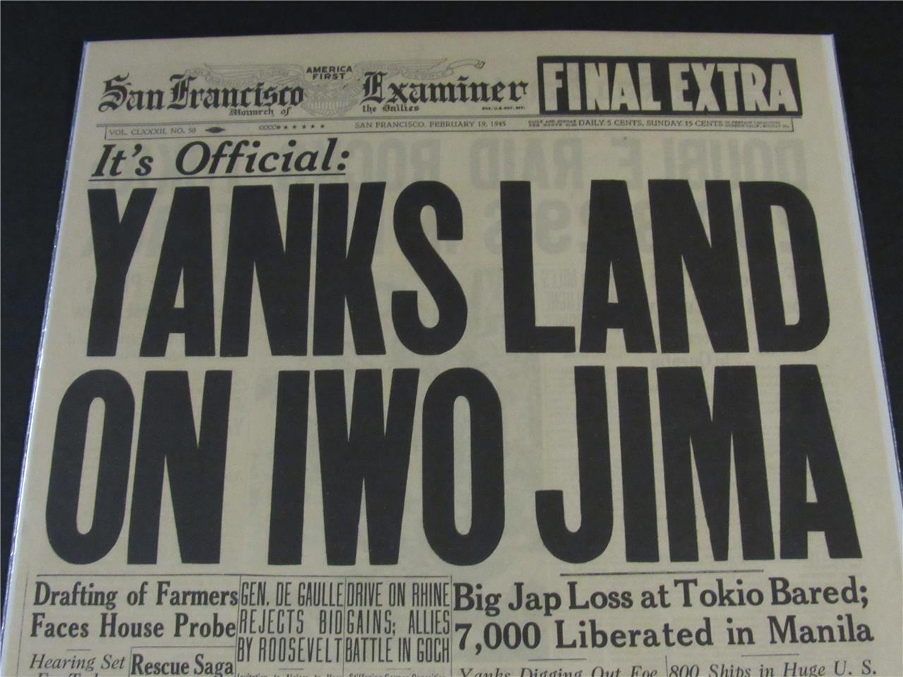 VINTAGE NEWSPAPER HEADLINES ~ WORLD WAR 2  MARINES LAND IWO JIMA JAPAN WWII 1945