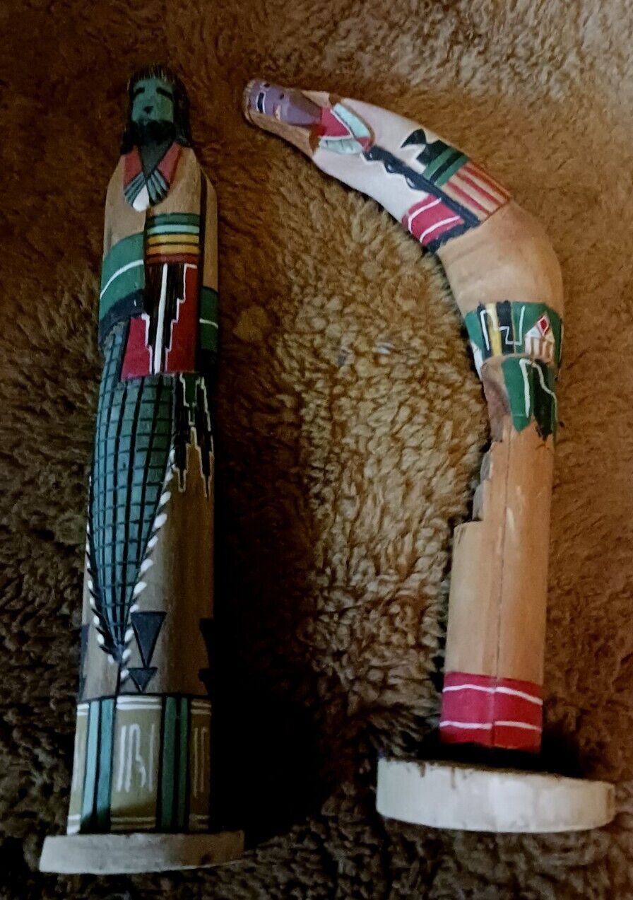 **AWESOME PAIR OF VINTAGE NATIVE AMERICAN ZUNI SHALAKOS  SIGNED VERY NICE  **