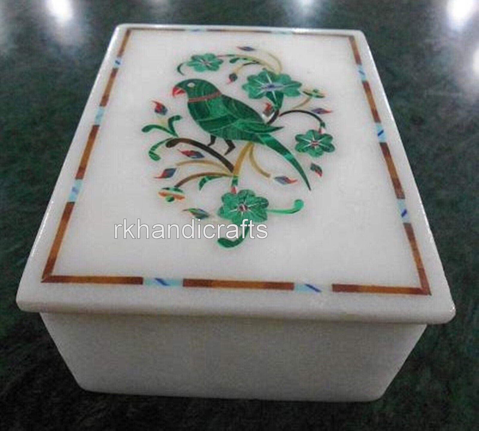 Parrot Pattern Inlay Work Jewelry Box for Gift Rectangle Marble Corporate Box