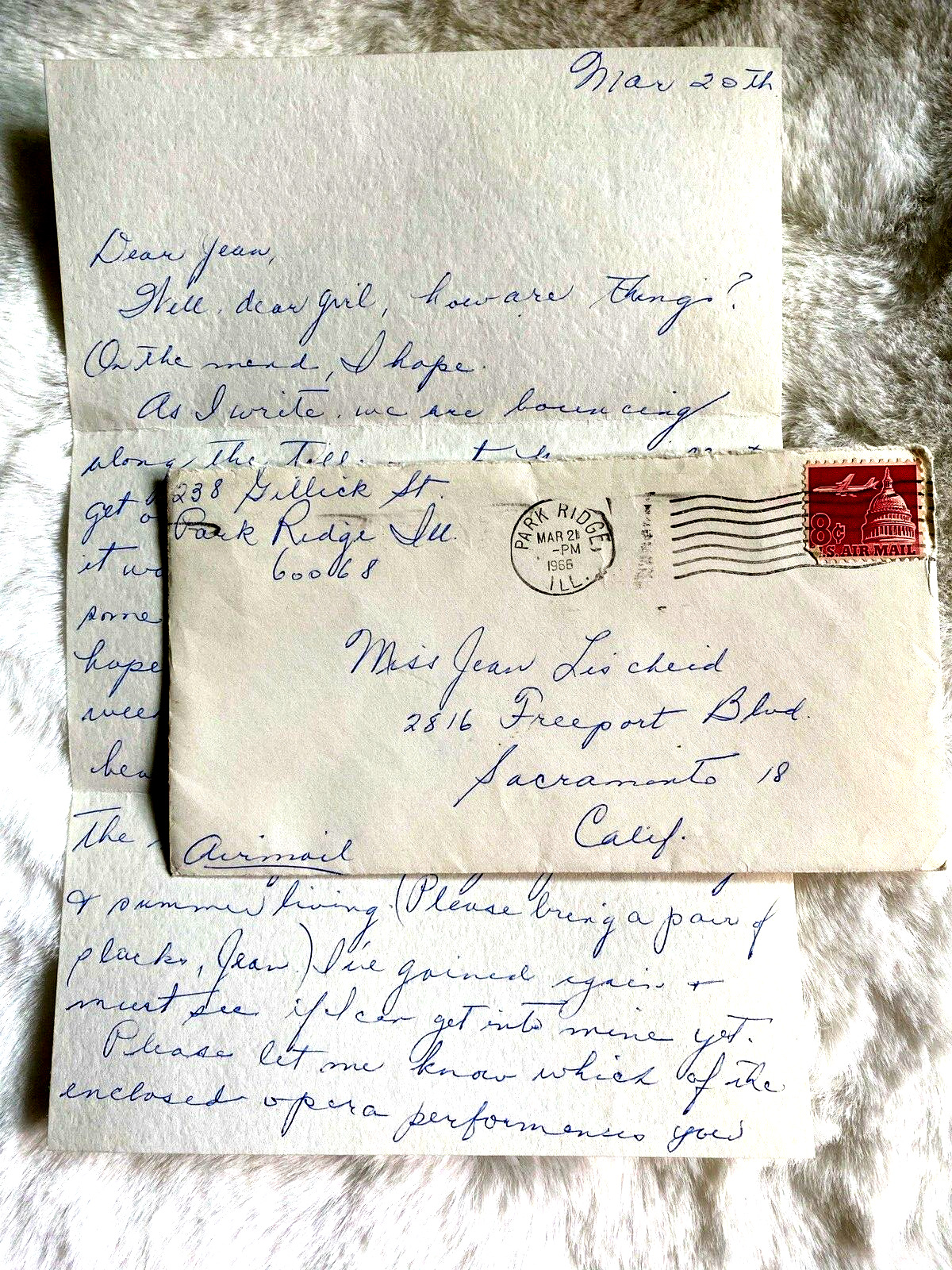 1966 Letter Stamp Envelope Park Ridge Illinois To  Sacramento CA Paper Ephemera