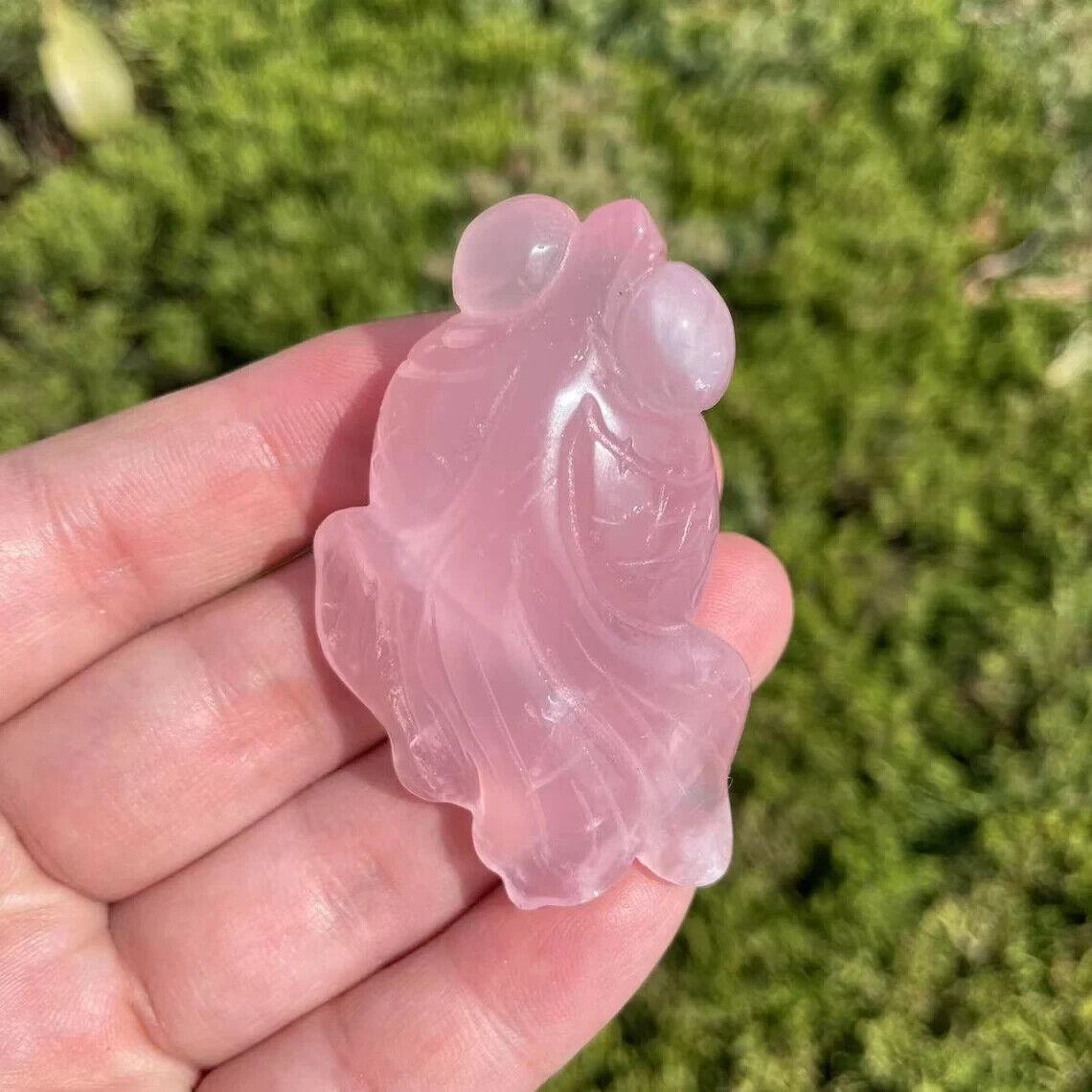 1pc  Lovely Rose Quartz Goldfish Carving with Rainbow Healing Crystal