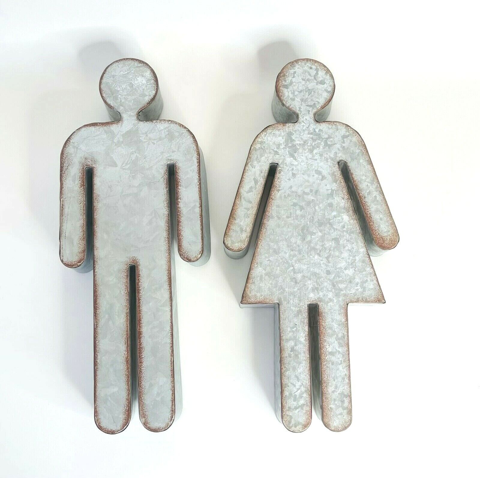 Man Woman Male Female Gender Galvanized Metal Rustic Symbol Bathroom Sign 3D 14\