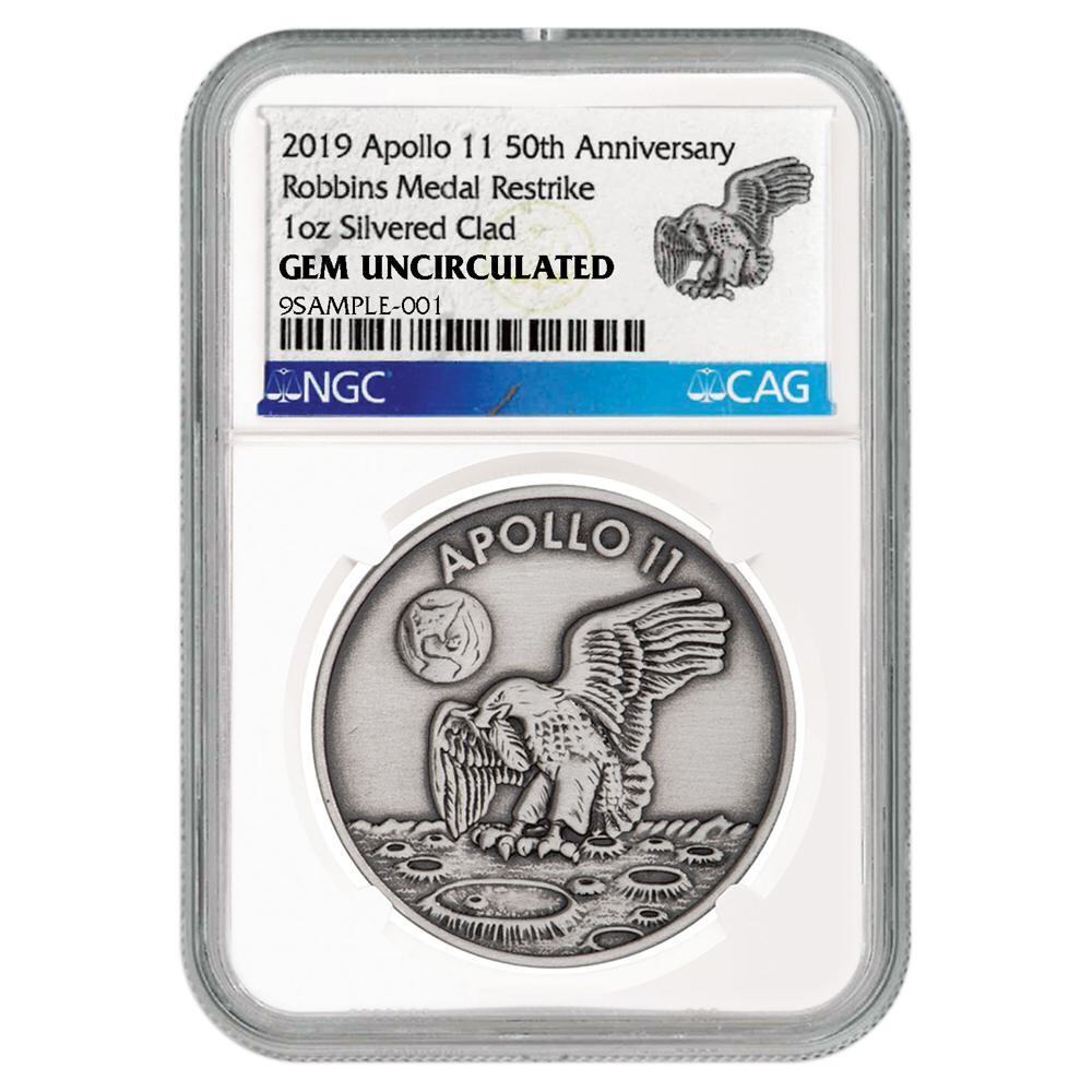 1969-2019 Apollo 11 50th Anniversary Robbins Medals 1 oz Silver-Plated Antiqu...
