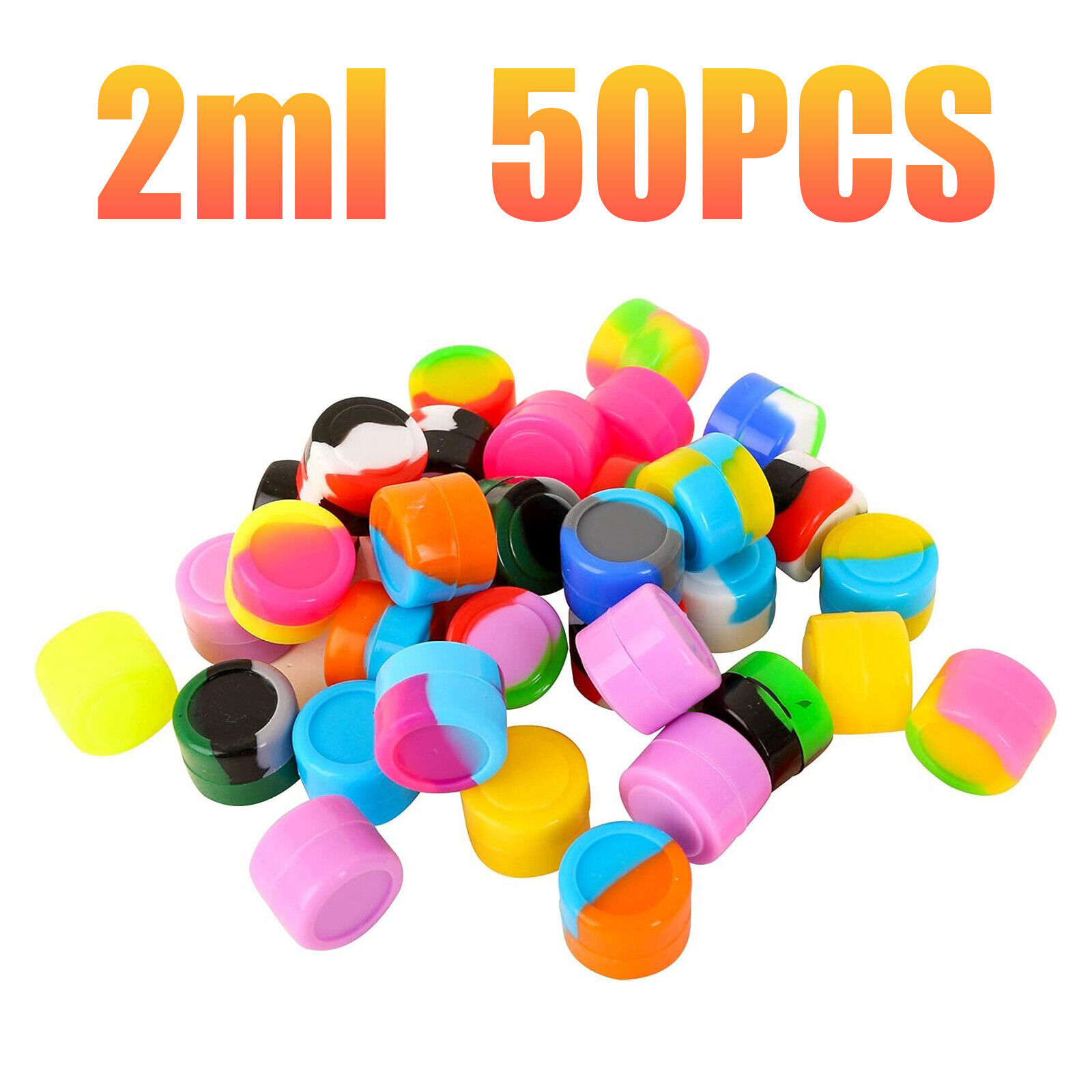 2ml Silicone Container Jar Mixed Colors Round Non-Stick Wholesale Lot 50 Pcs