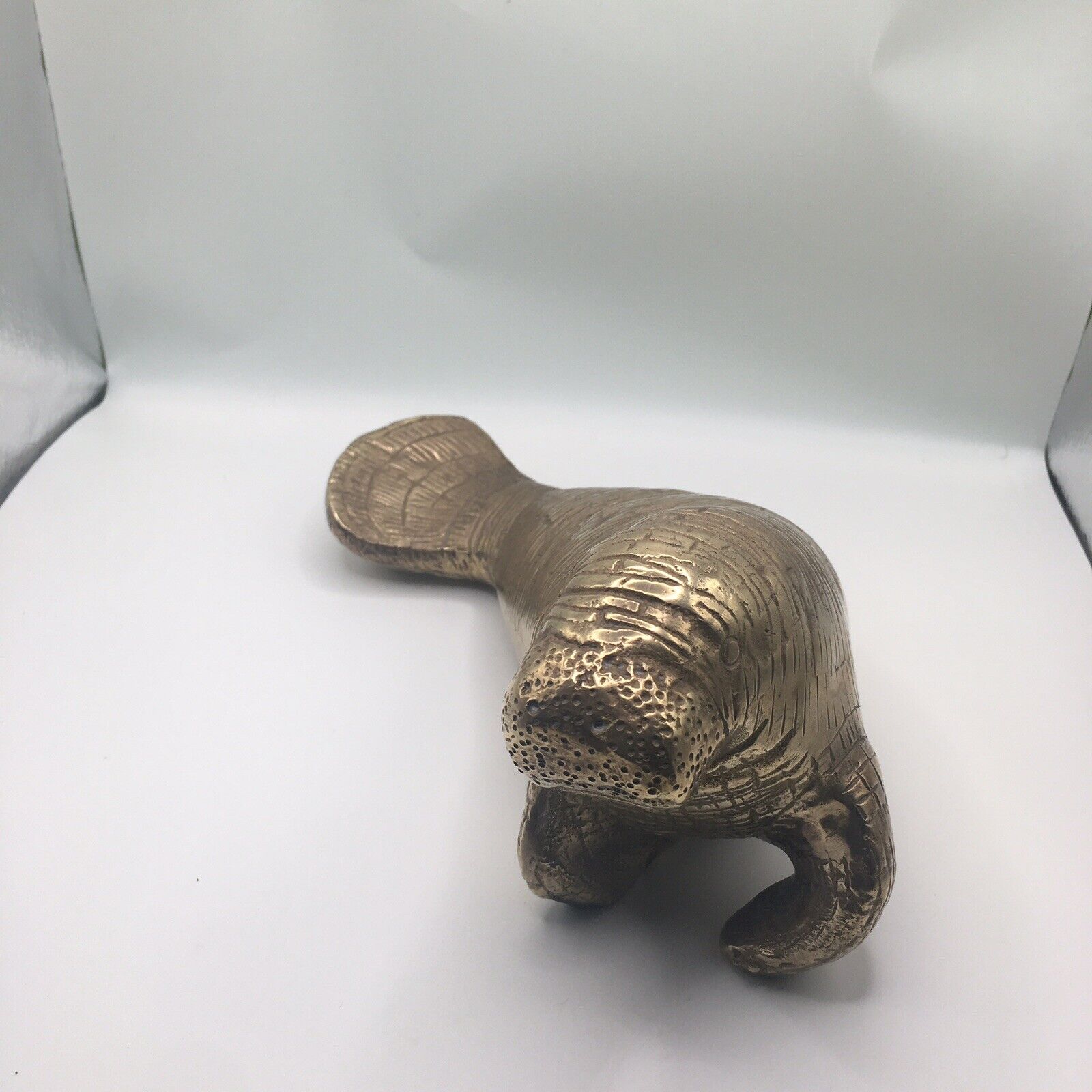 Vintage Brass Manatee Figurine Paperweight 4.12 pounds 9.5 Inches Long