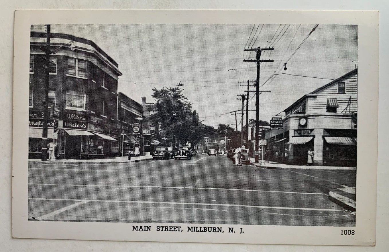 NJ Postcard Millburn New Jersey Main Street St stores vintage cars Essex County