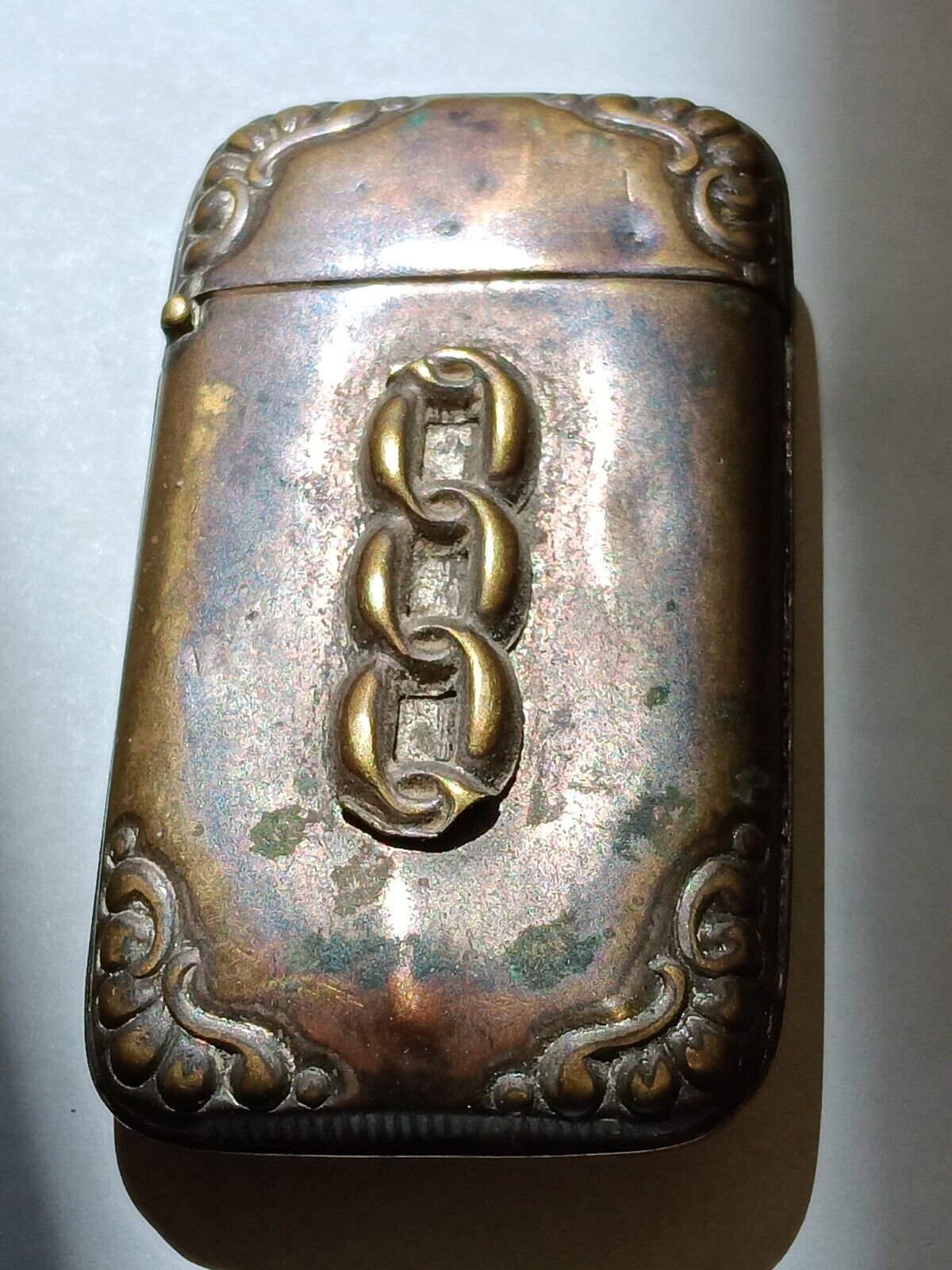 Brass Antique Match Vesta Case Knot Engraved raised design 