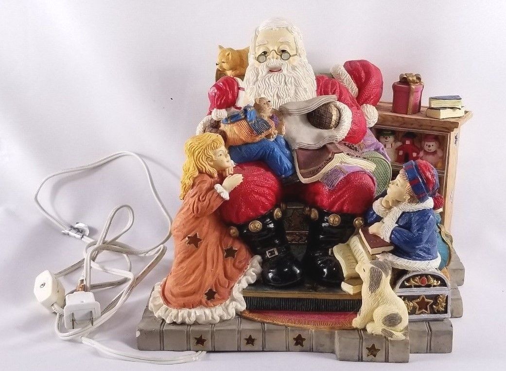 Vintage 1996 Musical Santa in Armchair Children Animals Lights Up Figure 