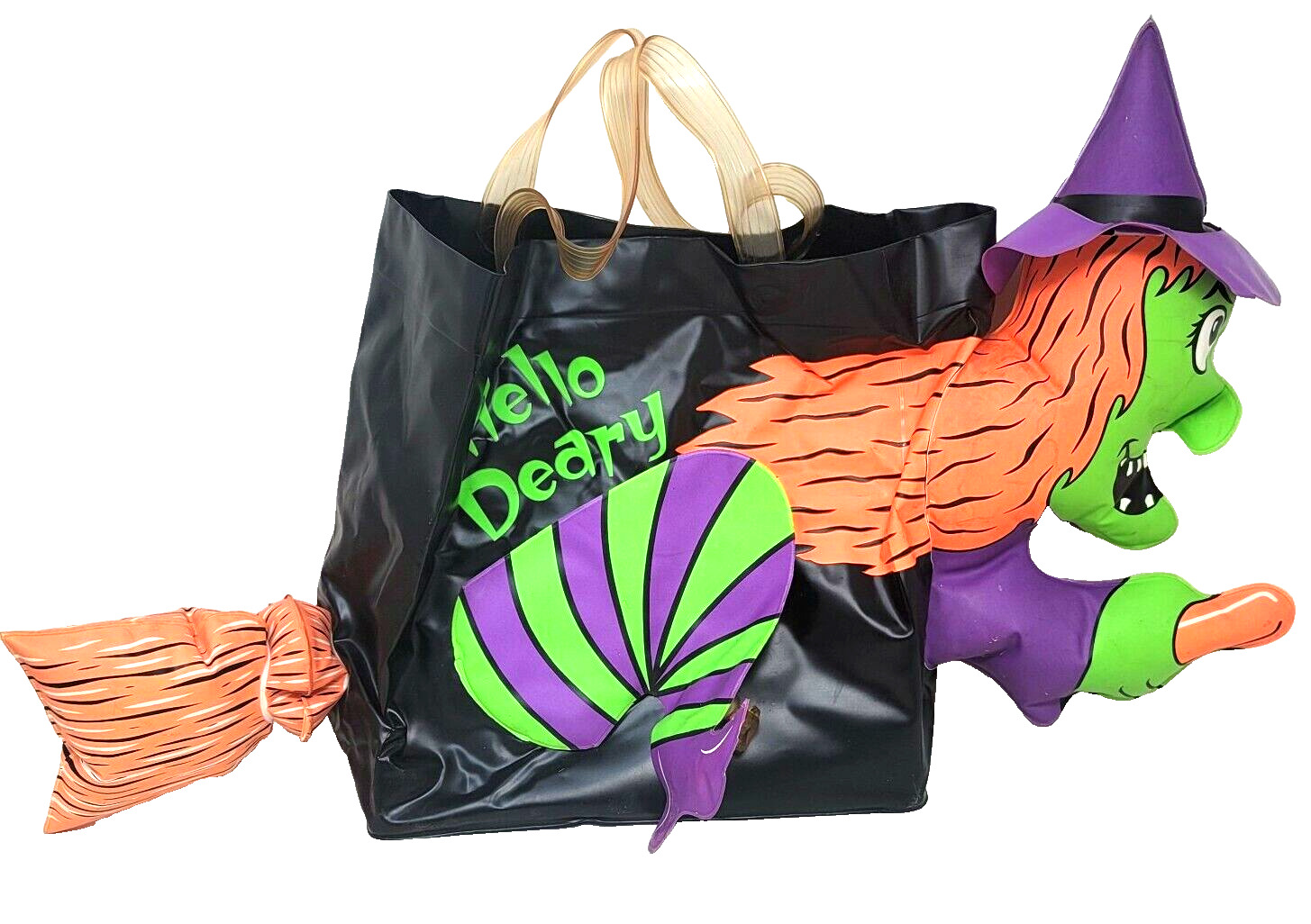 Vintage Halloween Inflatable Flying Witch on Broom Trick or Treat Bag 1996 Scary