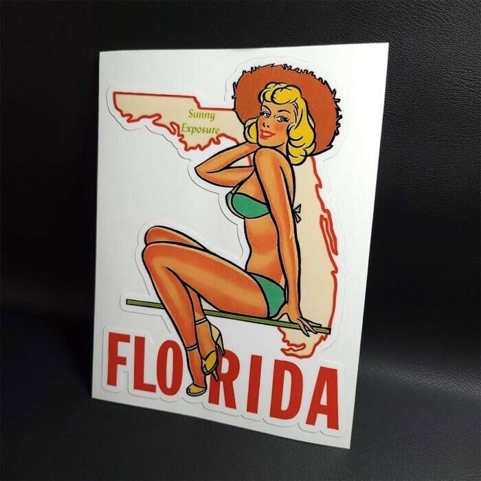 Florida Vintage Style Travel Decal, Pinup Girl Vinyl Sticker, Pin-Up