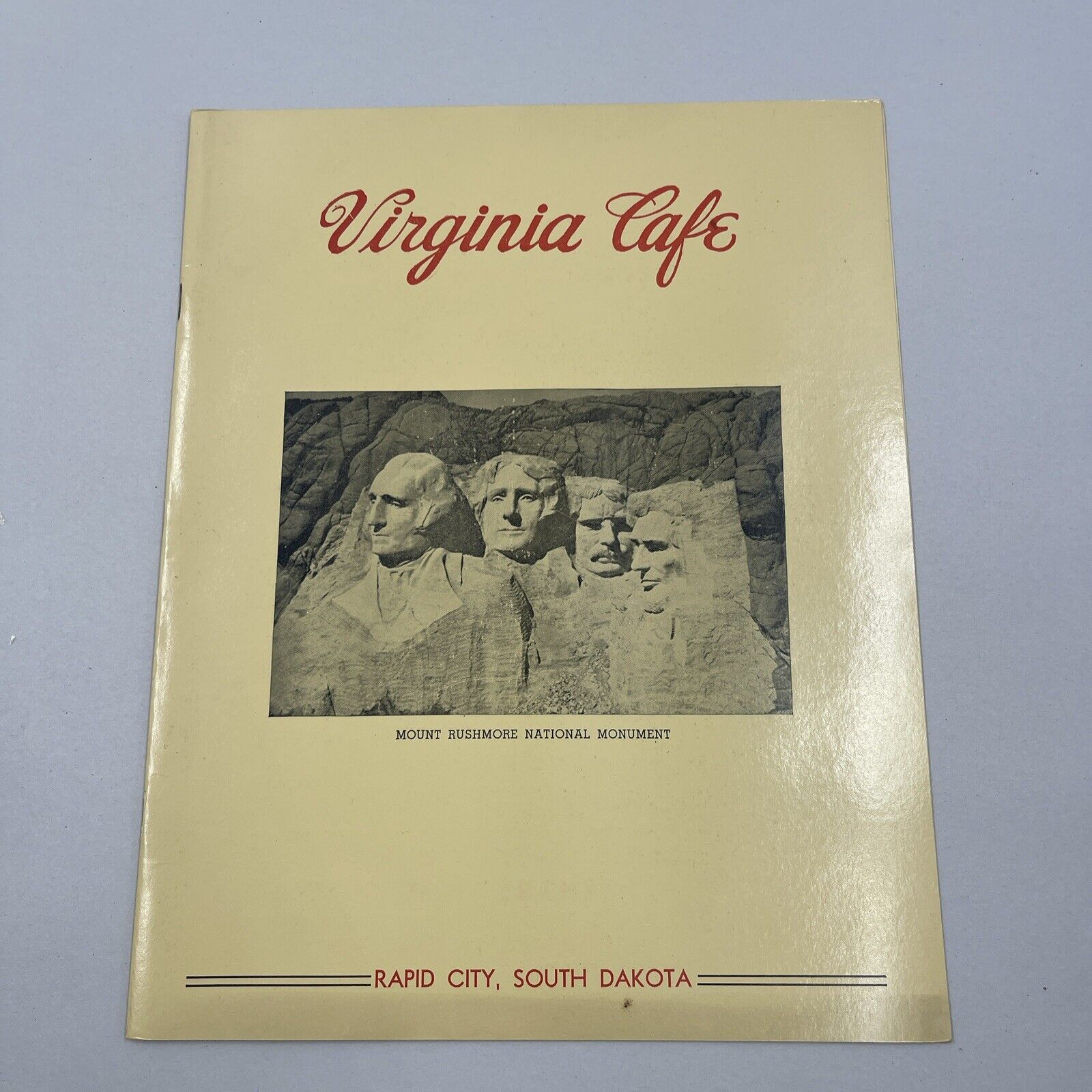 1950\'s Virginia Cafe Restaurant Menu AAA Rapid City South Dakota, Mt Rushmore