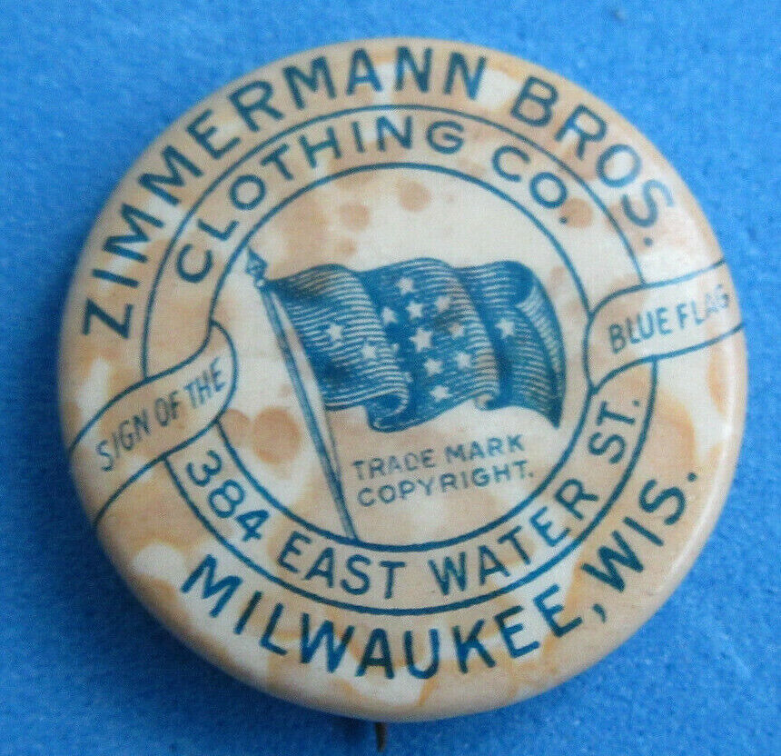 Vintage Zimmermann Bros Milwaukee pinback advertising button Whitehead Hoag