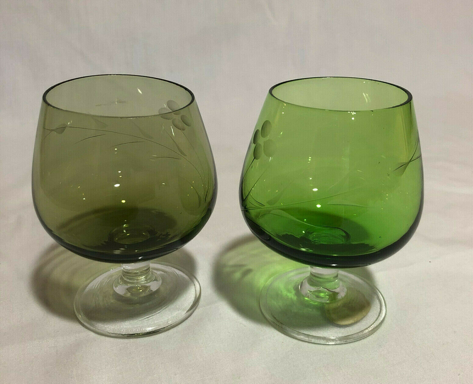 2 Vintage Etched 6oz Green Brandy Snifter National Potteries Made In Japan MCM