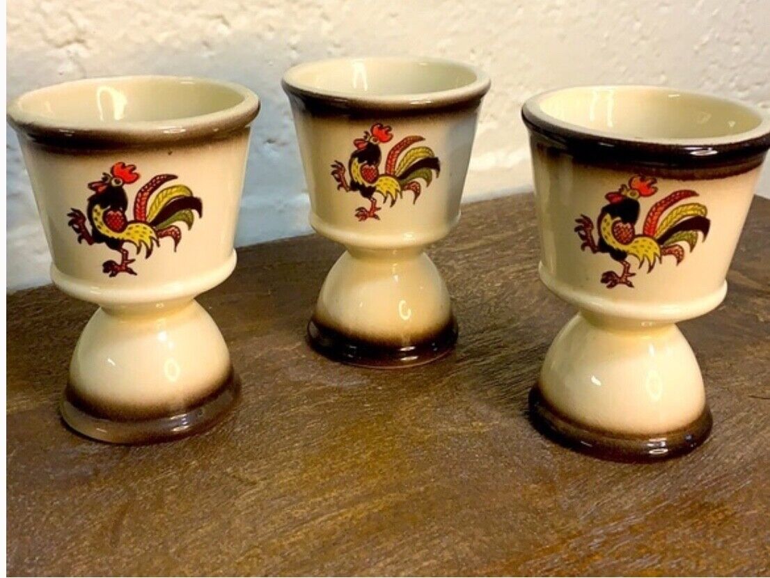 Vintage 1950’s Red Rooster poppy trail double egg cup, set of 3