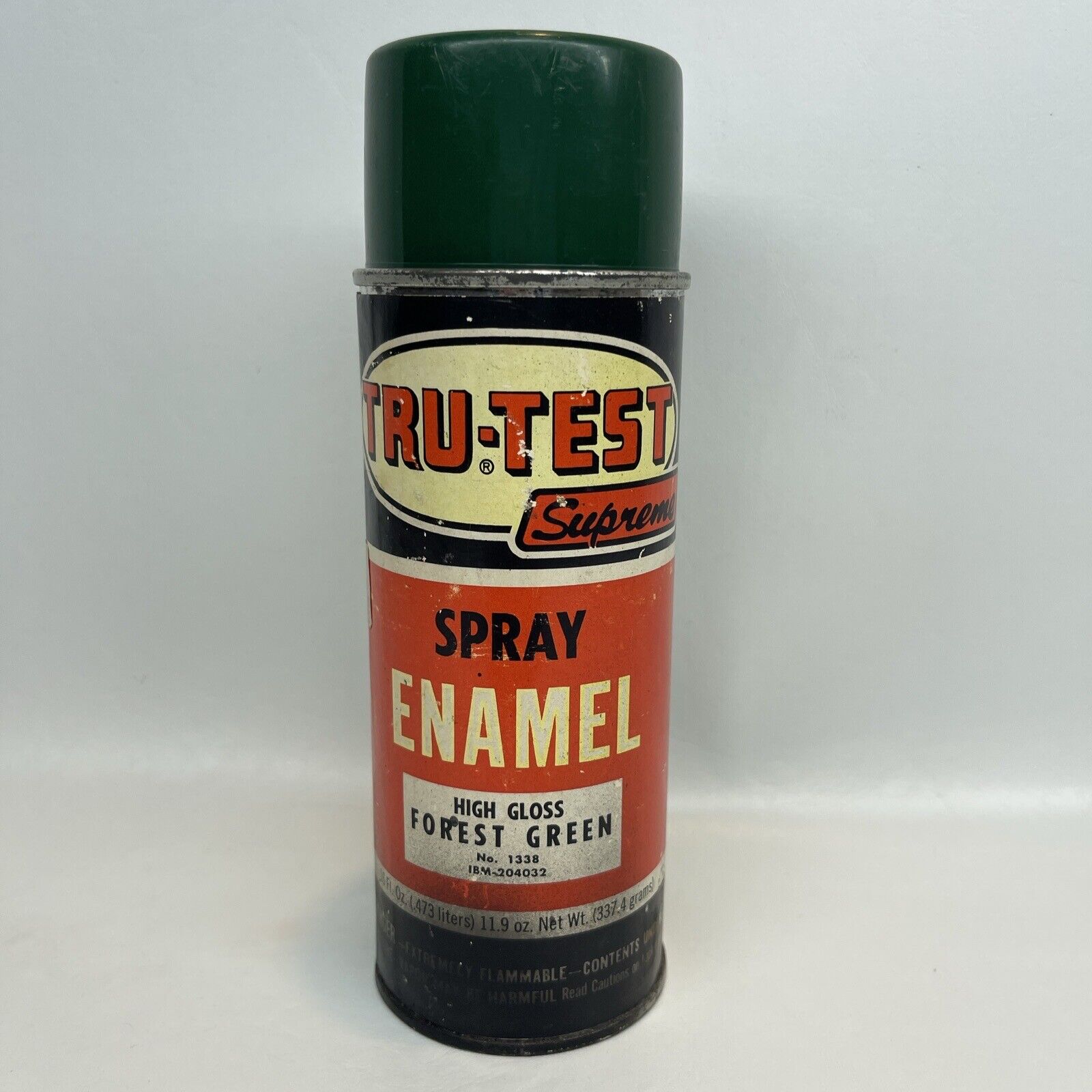 Vintage Tru-Test Supreme Spray Paint Can Paper Label Forrest Green 1/2 Full READ