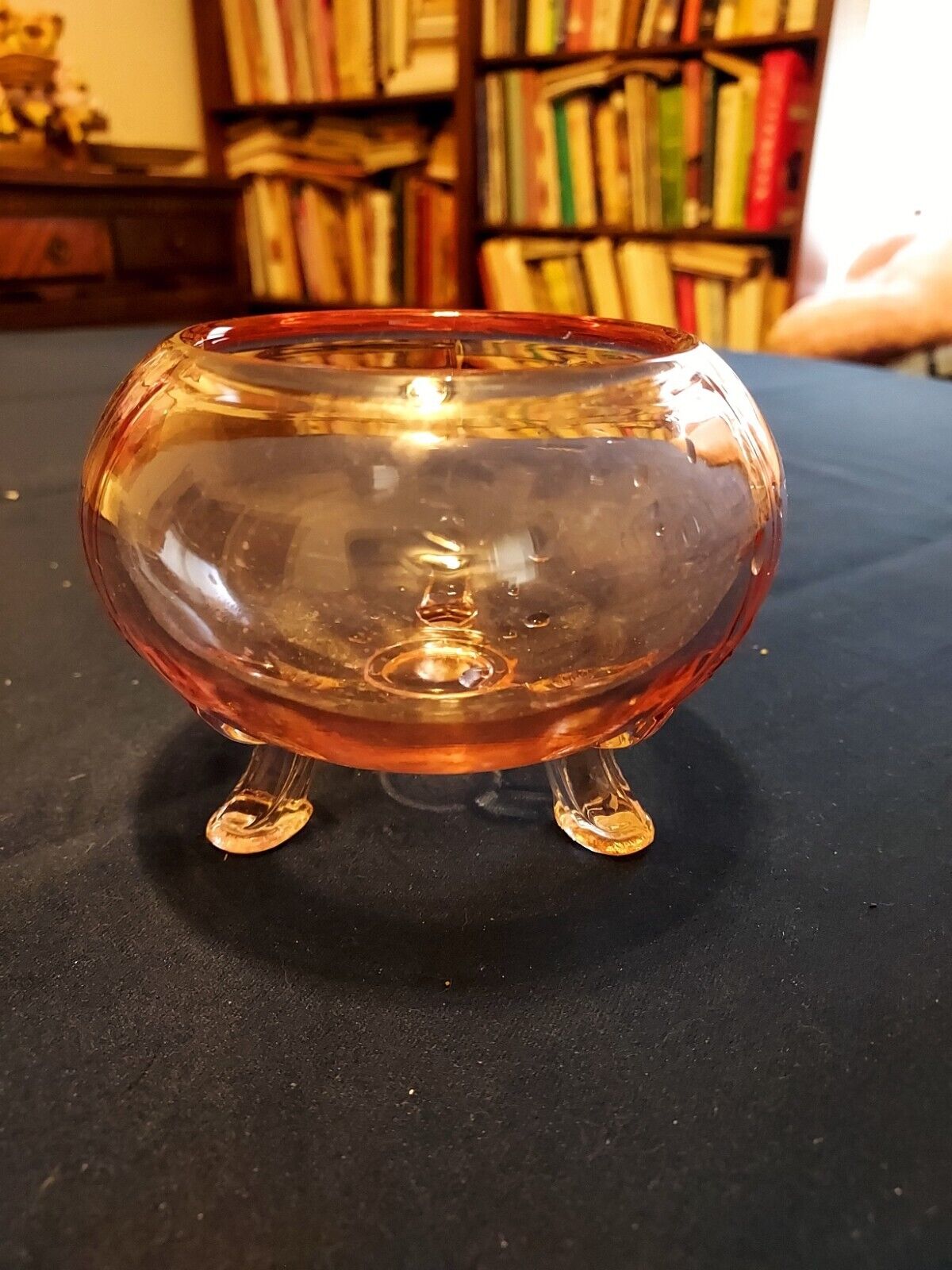 Three Footed Pink Depression Glass Candy or Trinket Box