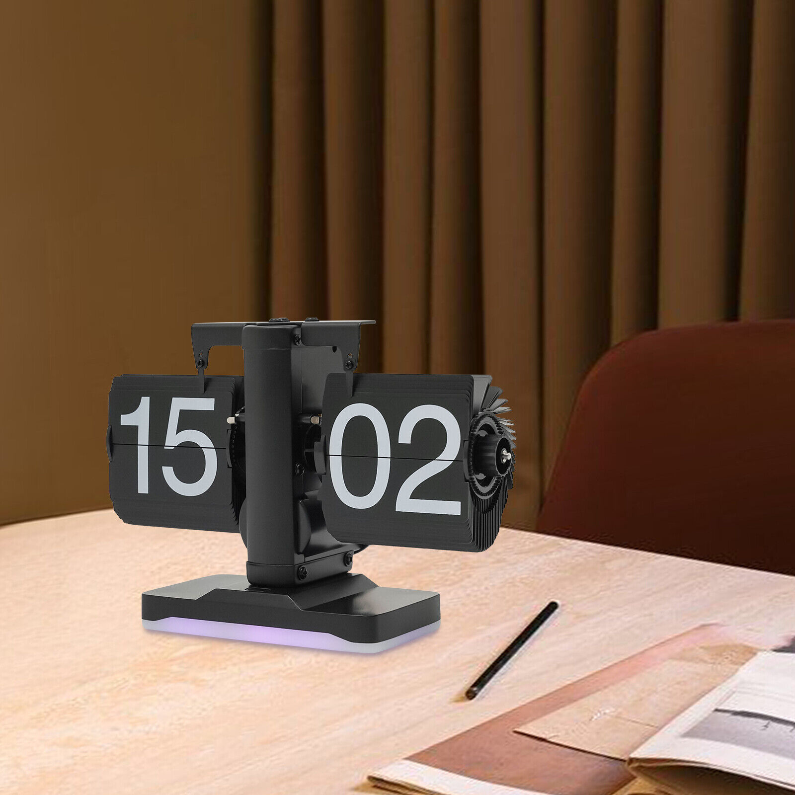 Modern Tabletop Flip Down Clock 24-hour Digital Flip Clock w/ 3 Colors LED Light