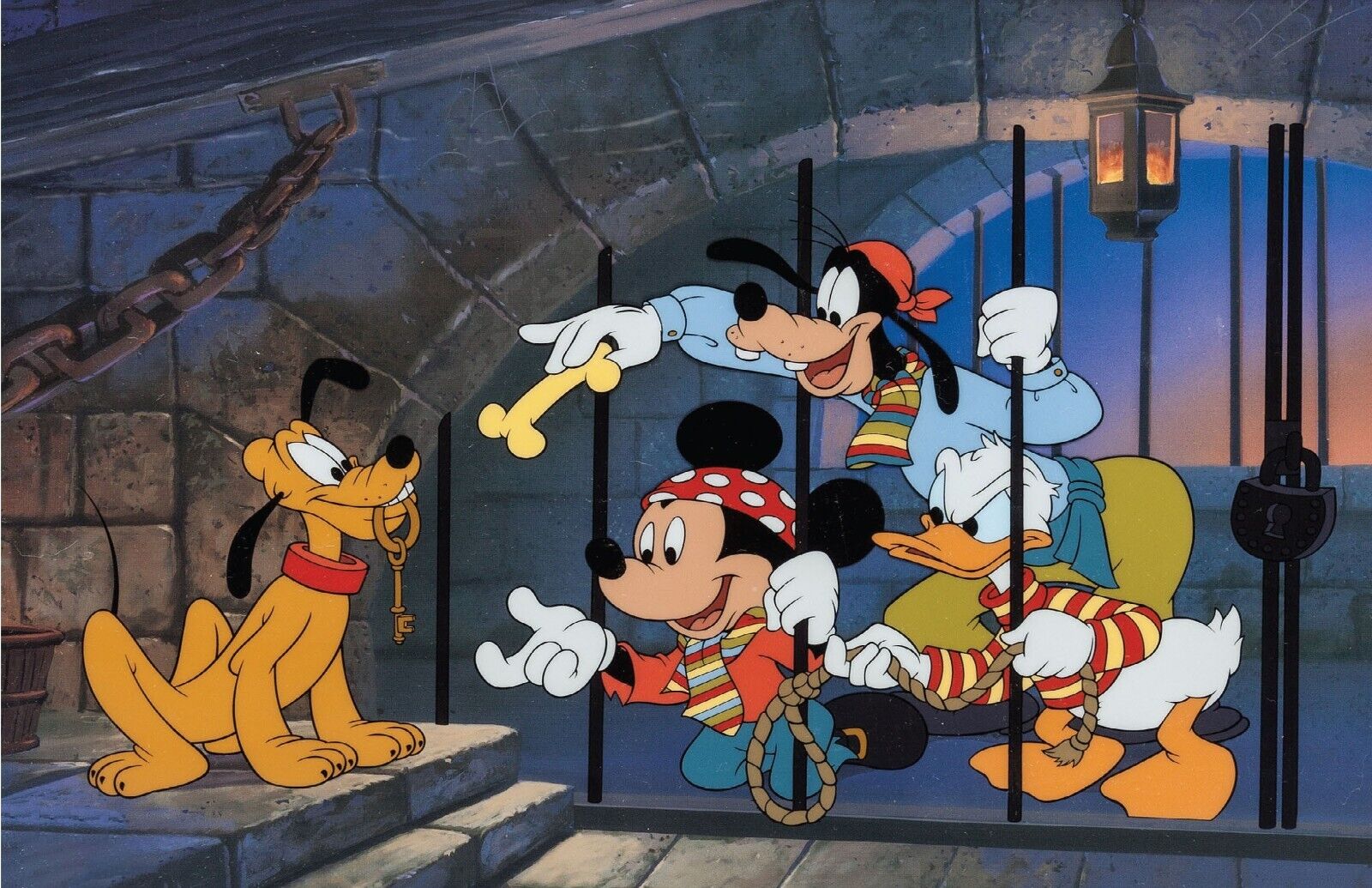 Pirates of the Caribbean Mickey Donald Goofy Pluto Dog Key Cel Reprint Disney