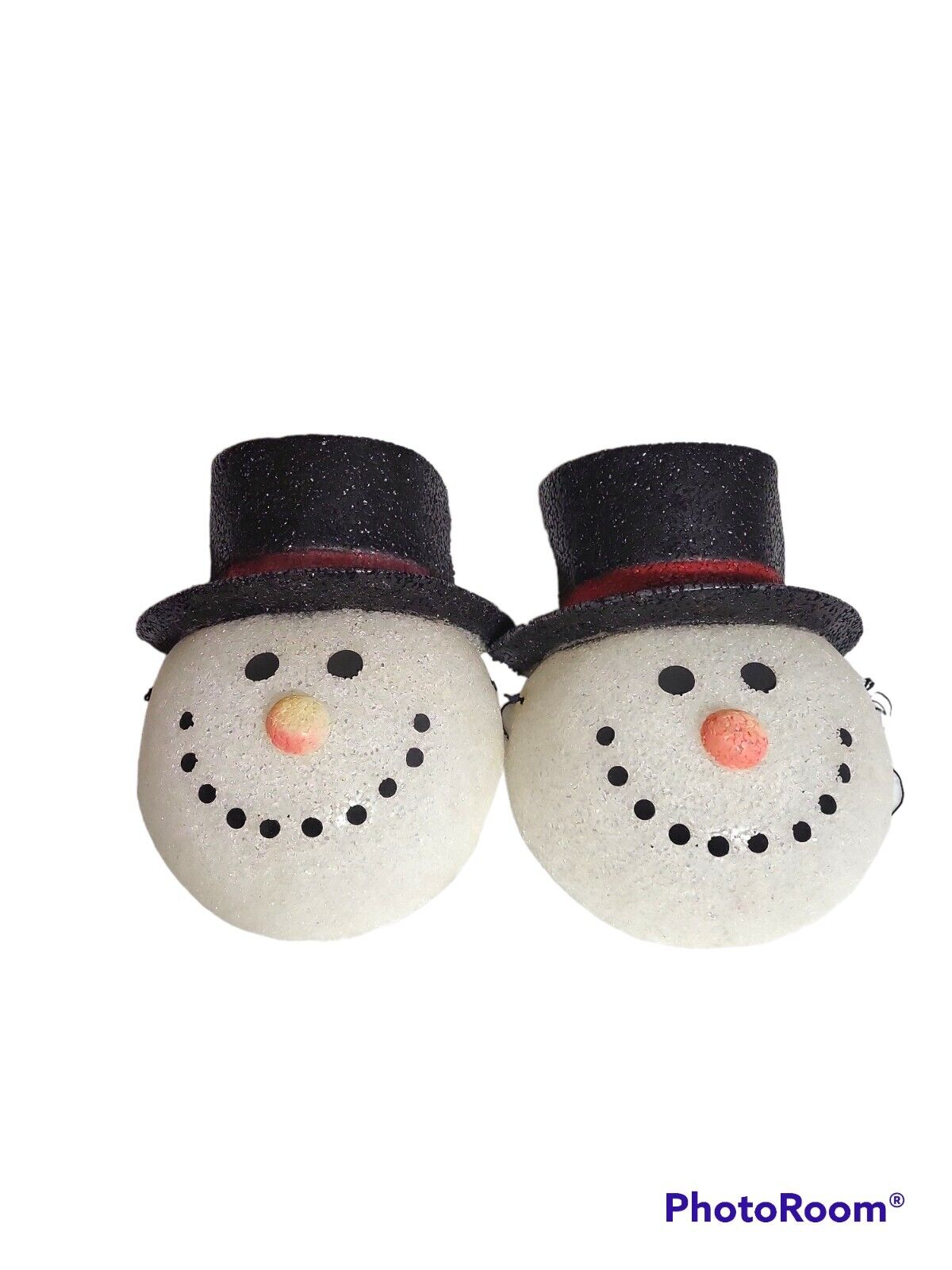 Melted Plastic Popcorn Christmas Snowman Lamp Post Light Covers Set Of 2 Vintage