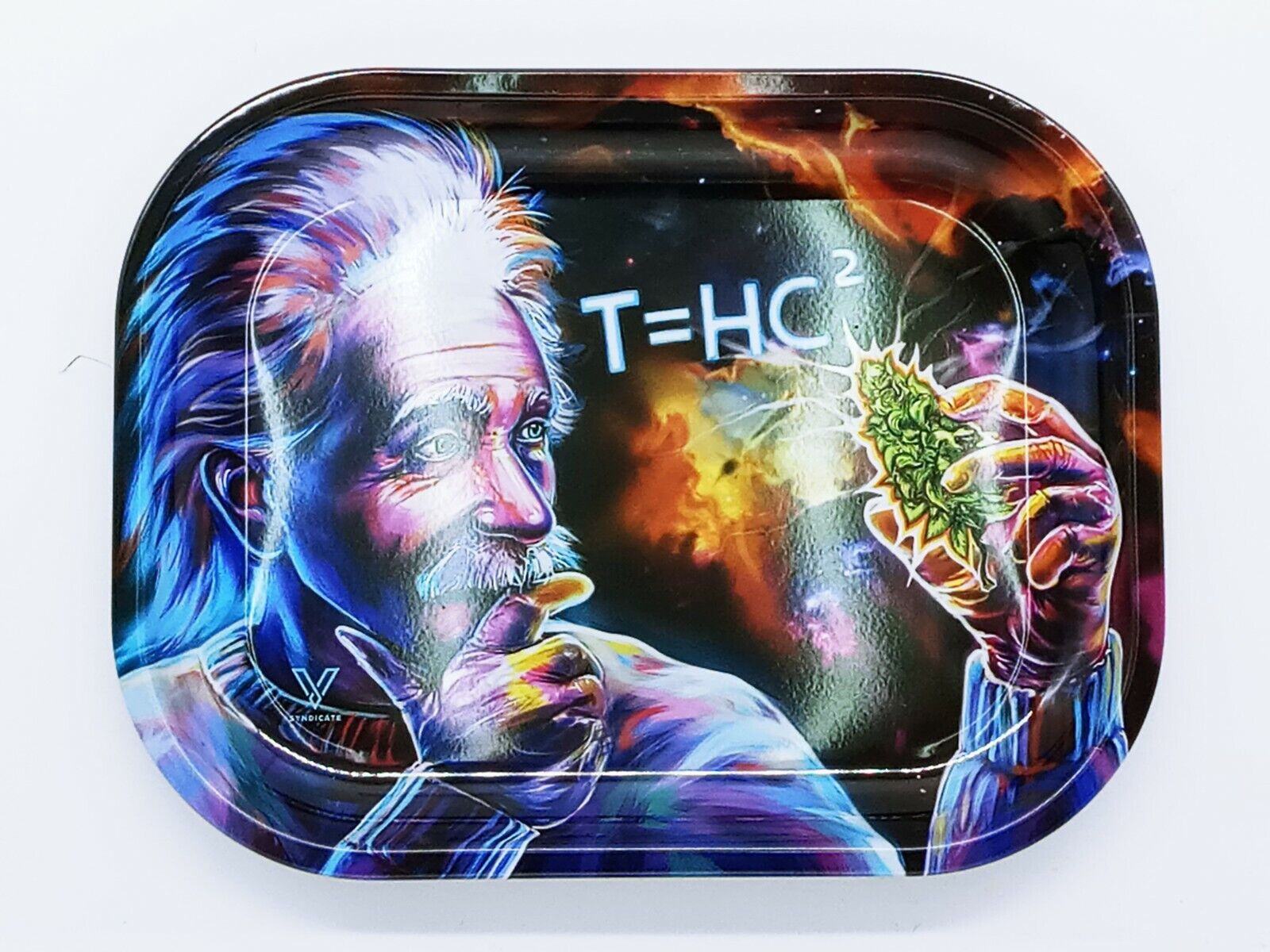 V Syndicate Metal Rolling Tray - Small (7 x 5.5 in) - Einstein (Black Hole)