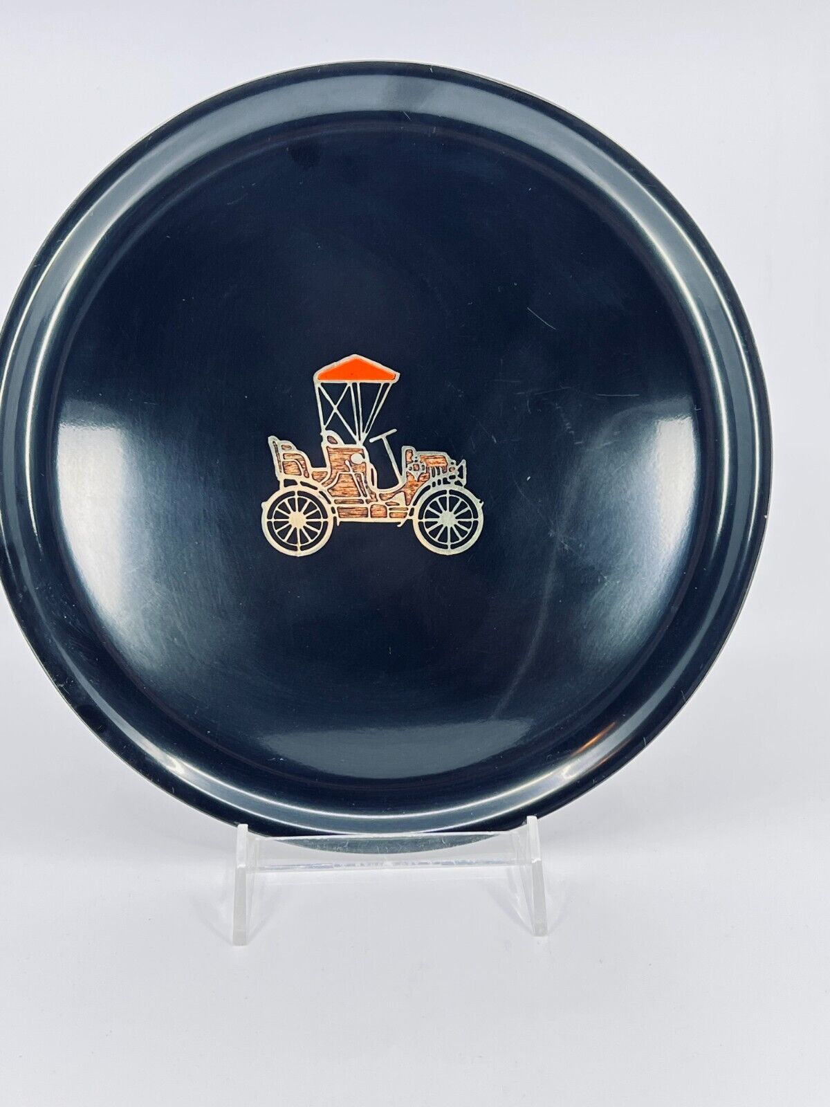 Vintage Couroc Tray Platter w/ Antique Car Illustration Design MCM Monterey, CA