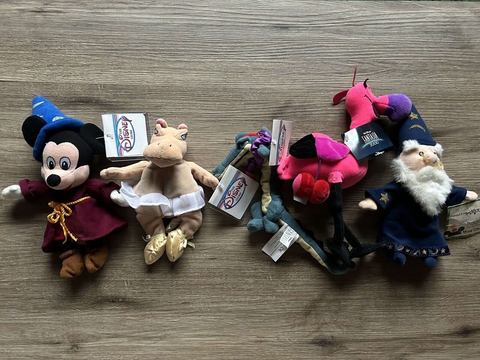 Vintage Disney Store Fantasia Sorcerer Mickey Hippo Merlin Bean Bag Plush Lot