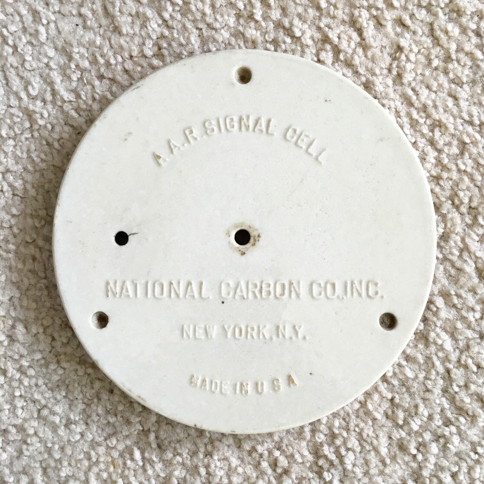 Vintage A.A.R. Signal Cell Battery Jar Porcelain Lid - National Carbon Co. RARE