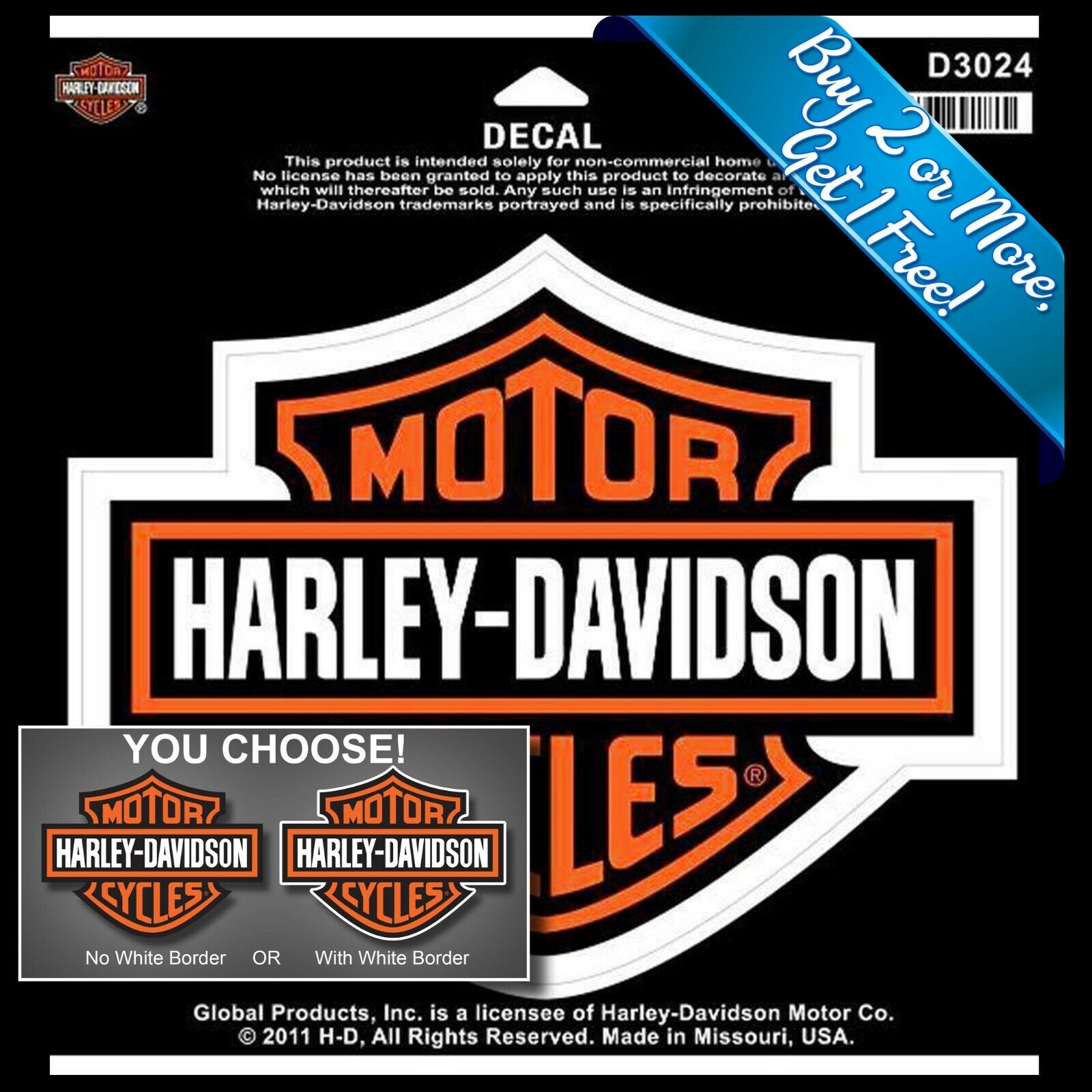 Harley Davidson Decal Licensed Bar and Shield  Sticker 12 sizes 2