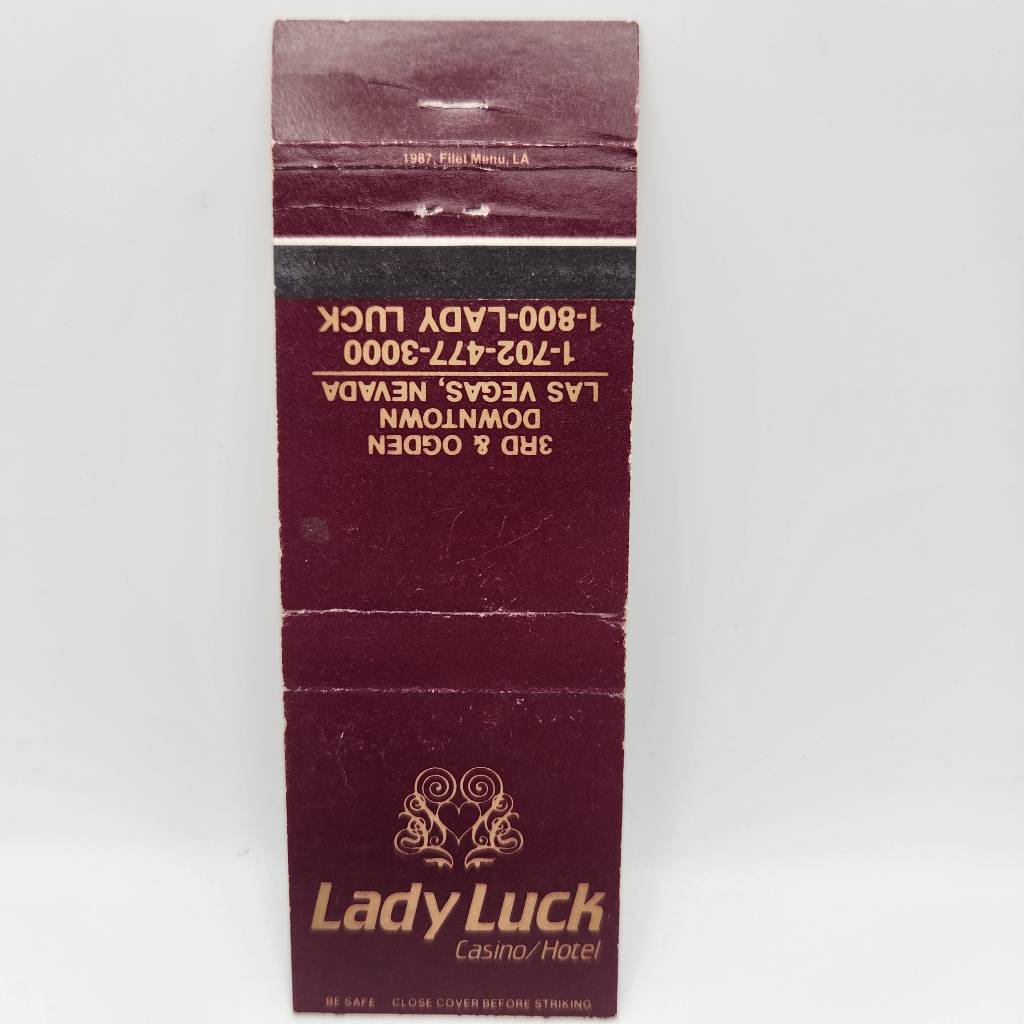 Vintage Matchbook Lady Luck Casino Burgundy Room Downtown Las Vegas 1980s