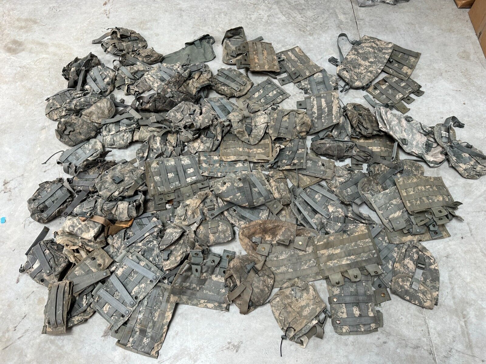 Huge DAMAGED Lot of 75 ACU Field Gear Pouches UCP Mag Carriers Canteen 3 Mag