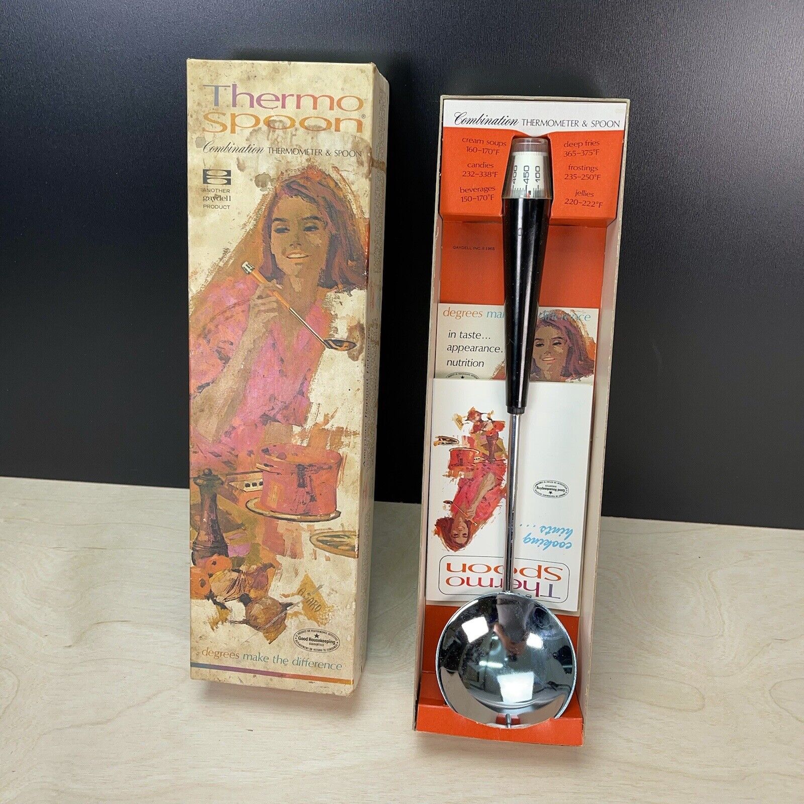 Vintage 1965 Gaydell Thermo Spoon Fahrenheit Temperature Orange Handle