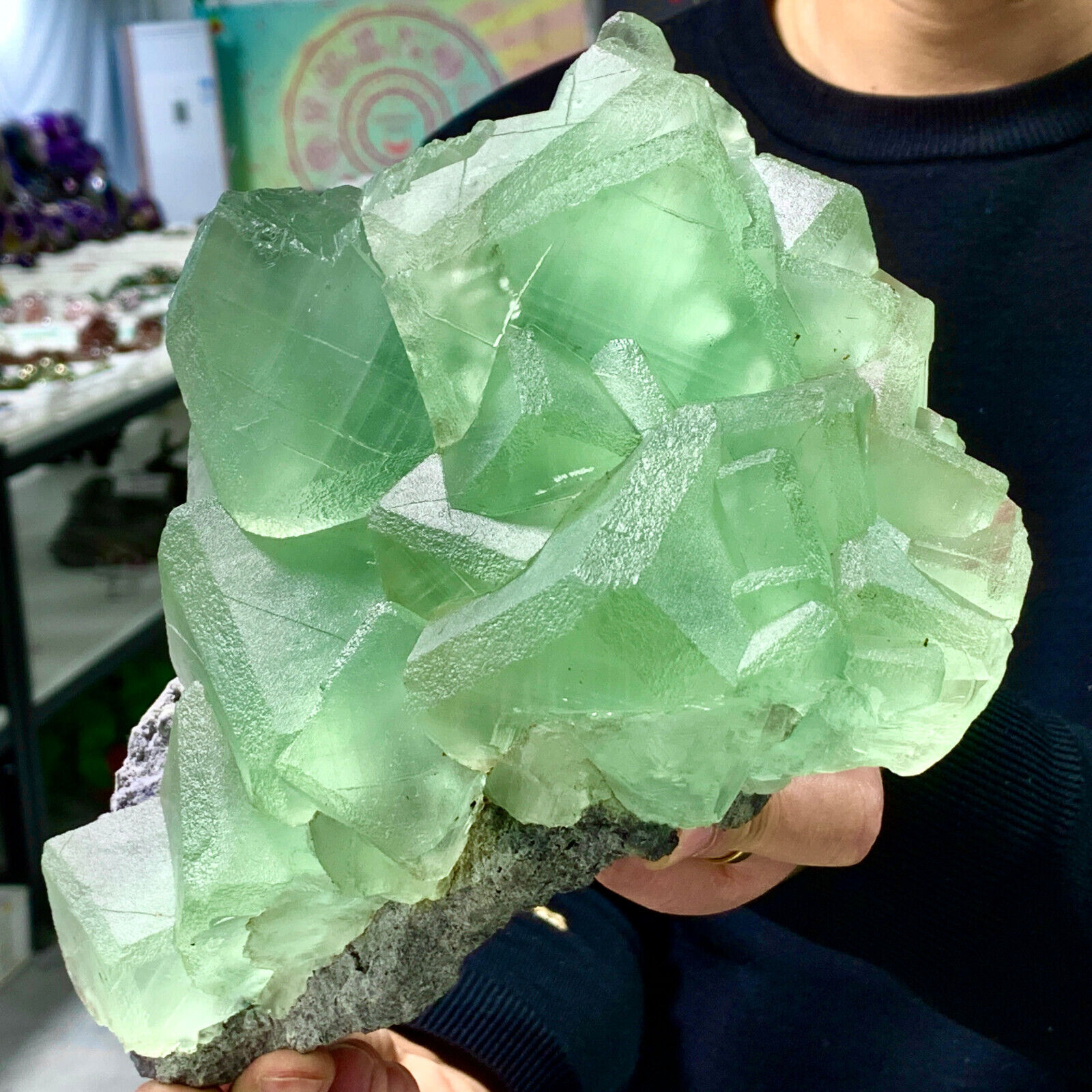 6.65LB NATURAL GREEN FLUORITE Quartz CrystalCluster Mineral Specimen