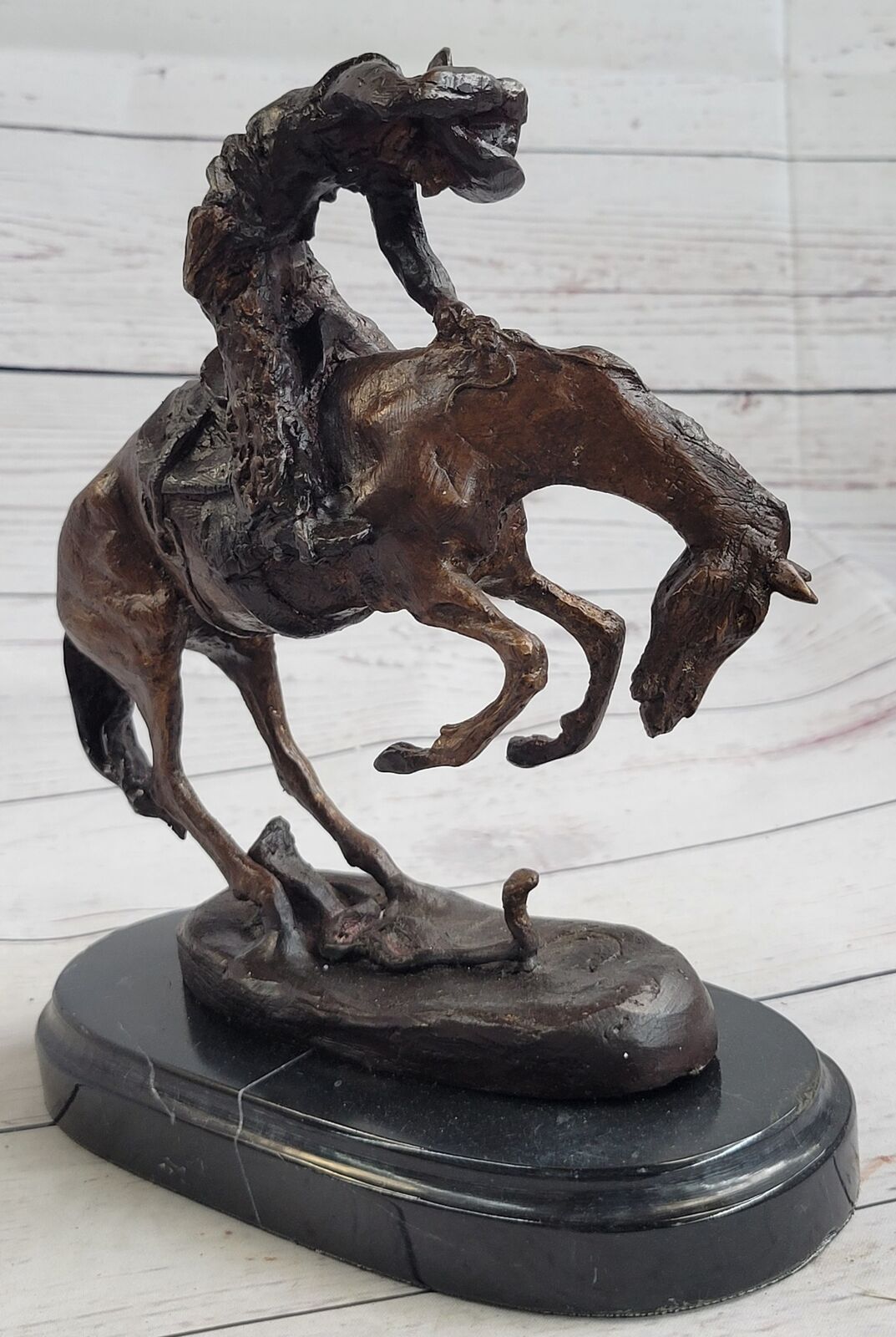 RATTLESNAKE Frederic Remington Bronze on Marble Desktop Statue Sculpture 9\