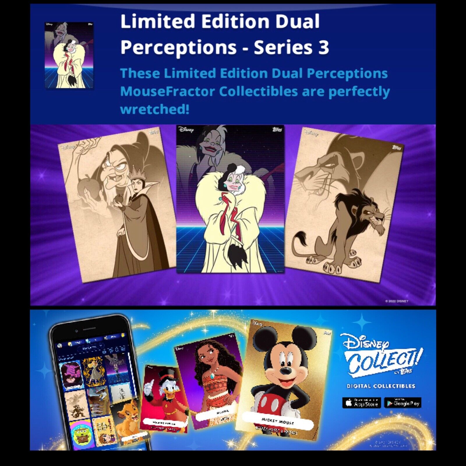 LIMITED DUAL PERCEPTIONS SERIES 3 MOUSEFRACTOR 20 CARD SET-TOPPS DISNEY COLLECT